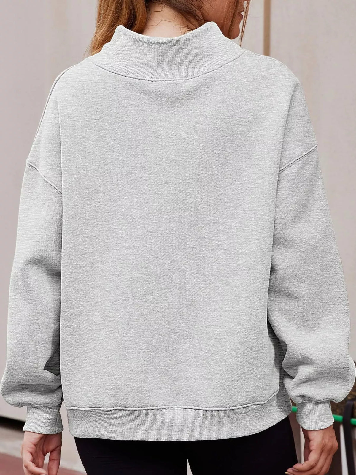 oversized mock neck long sleeve sweatshirt | dropsona - neutral - size reference