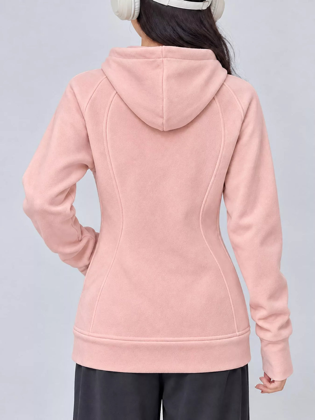 slim-fit full-zip thumb hole long sleeve hoodie with | dropsona - neutral - usage example