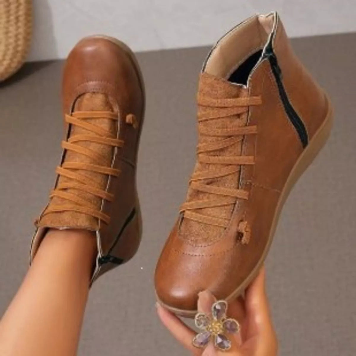 round toe lace up boots – classy ballet flats | dropsona - neutral - usage example