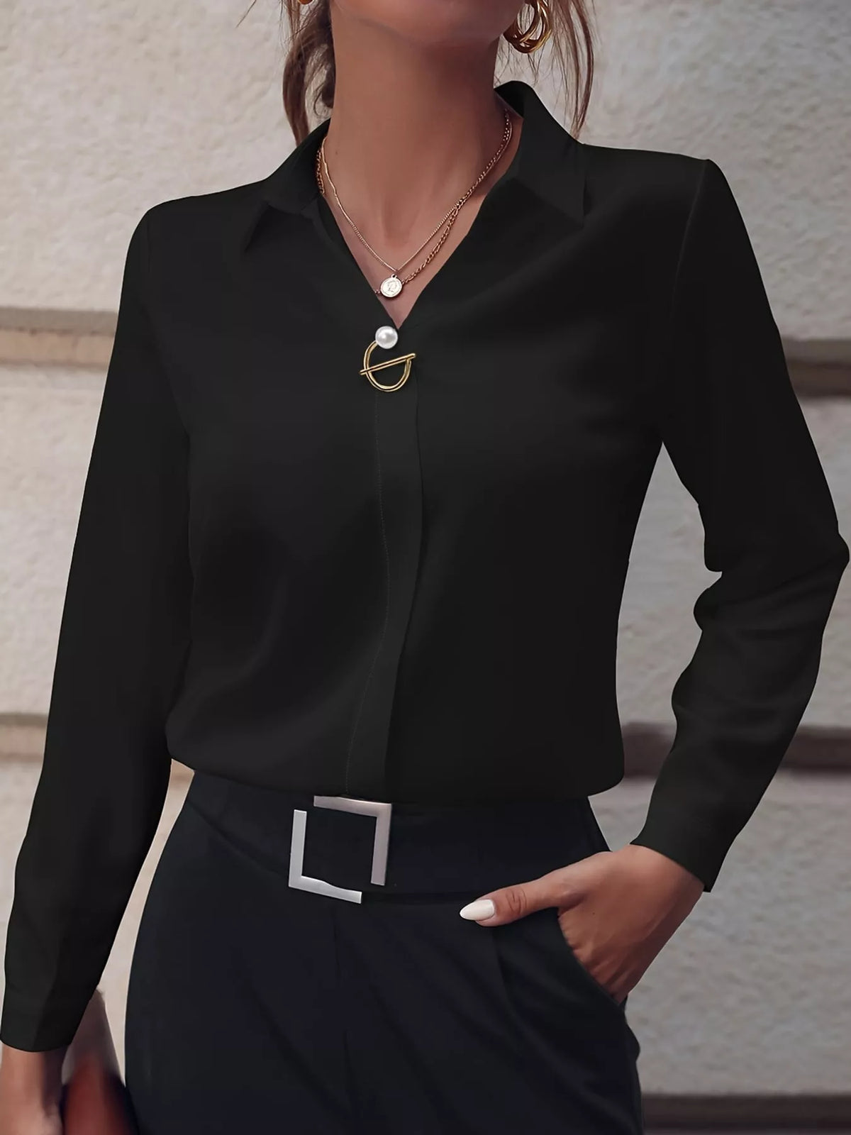 long sleeve satin blouse | dropsona - neutral - size reference