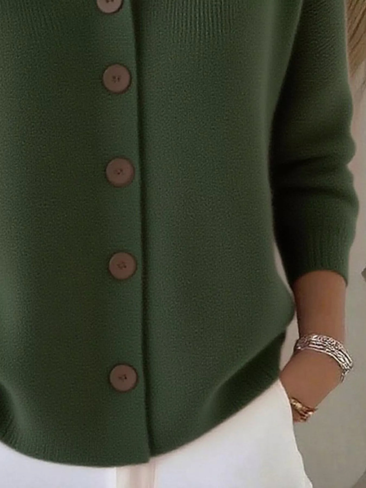 full size collared button-down knit cardigan plus | dropsona - neutral - close-up detail