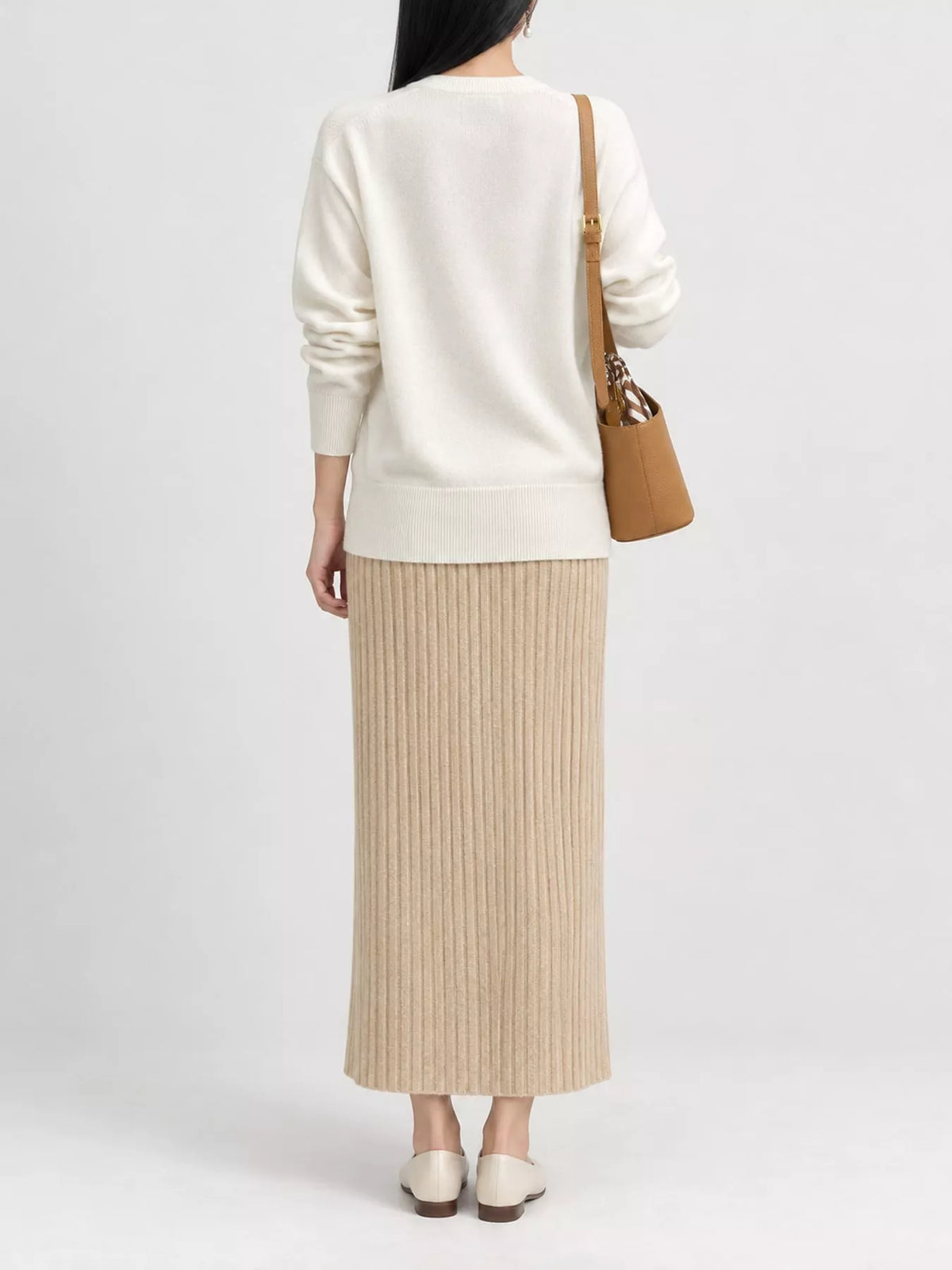 wrap-front long sleeve sweater – crisscross,ribbed fit | dropsona - neutral - usage example