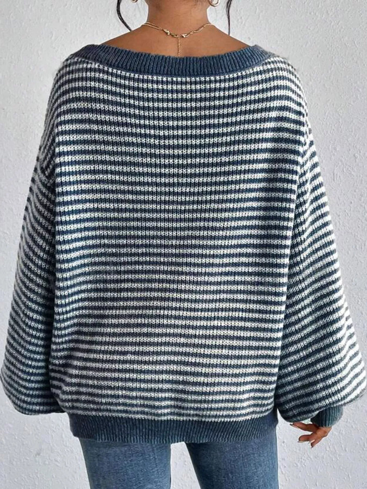 striped knit boat neck sweater – oversized,ribbed fit | dropsona - neutral - material texture