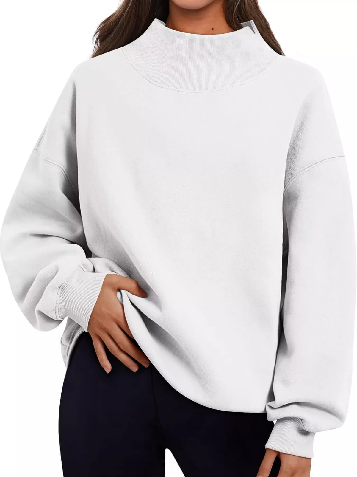 oversized mock neck long sleeve sweatshirt | dropsona - neutral - size reference