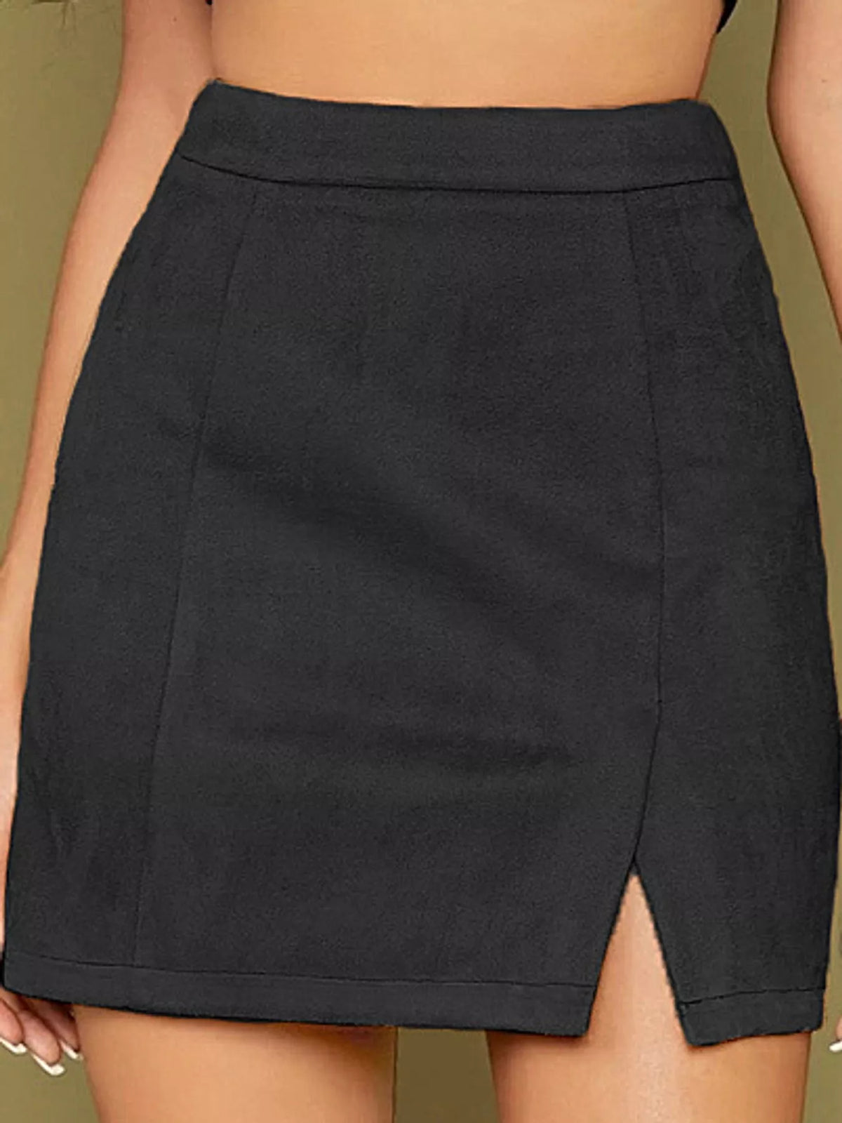high-waisted slit skirt – zipper, slit, seam detail | dropsona - neutral - everyday use