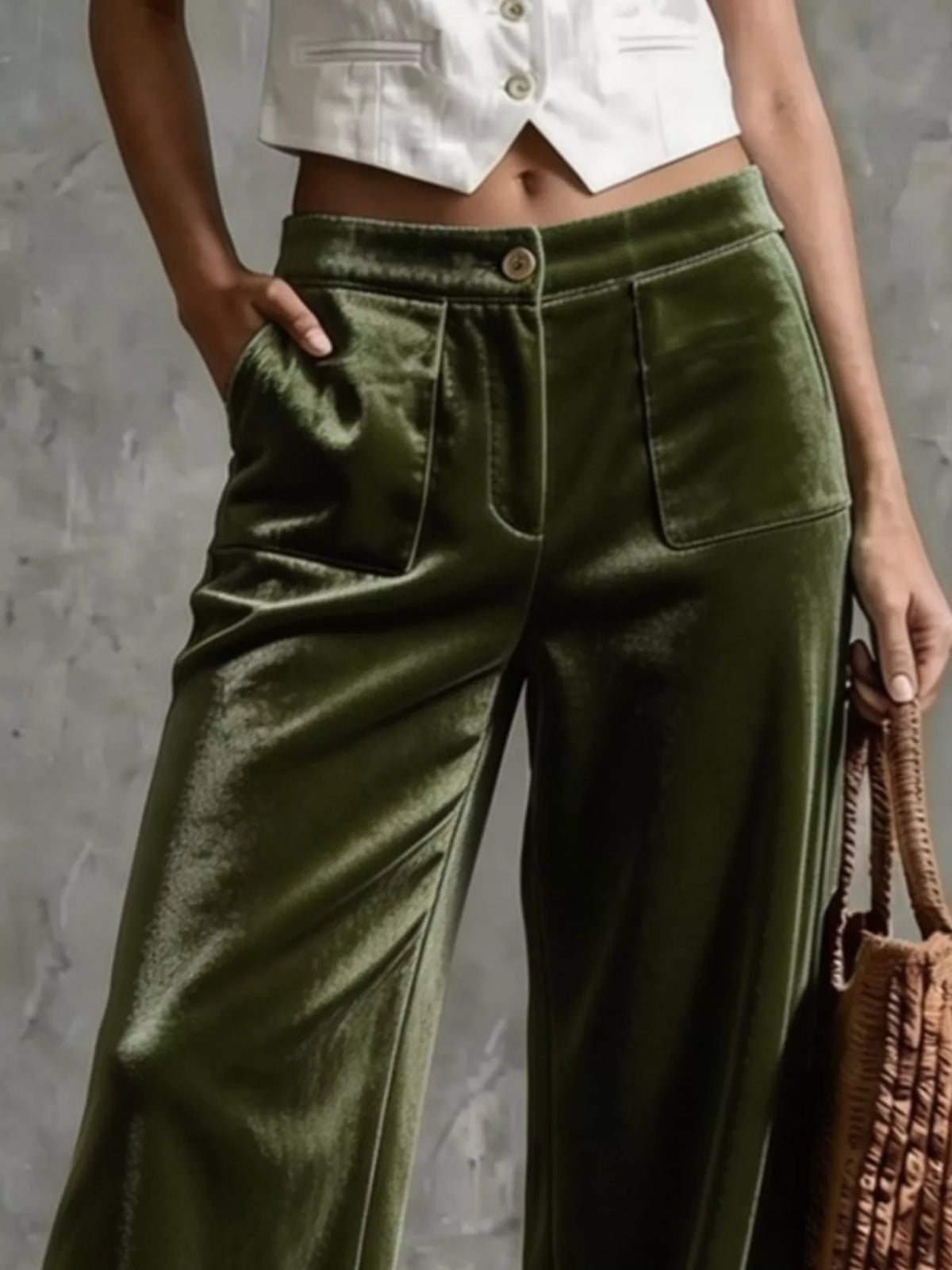 full size velvet wide-leg pants plus | dropsona - neutral - material texture