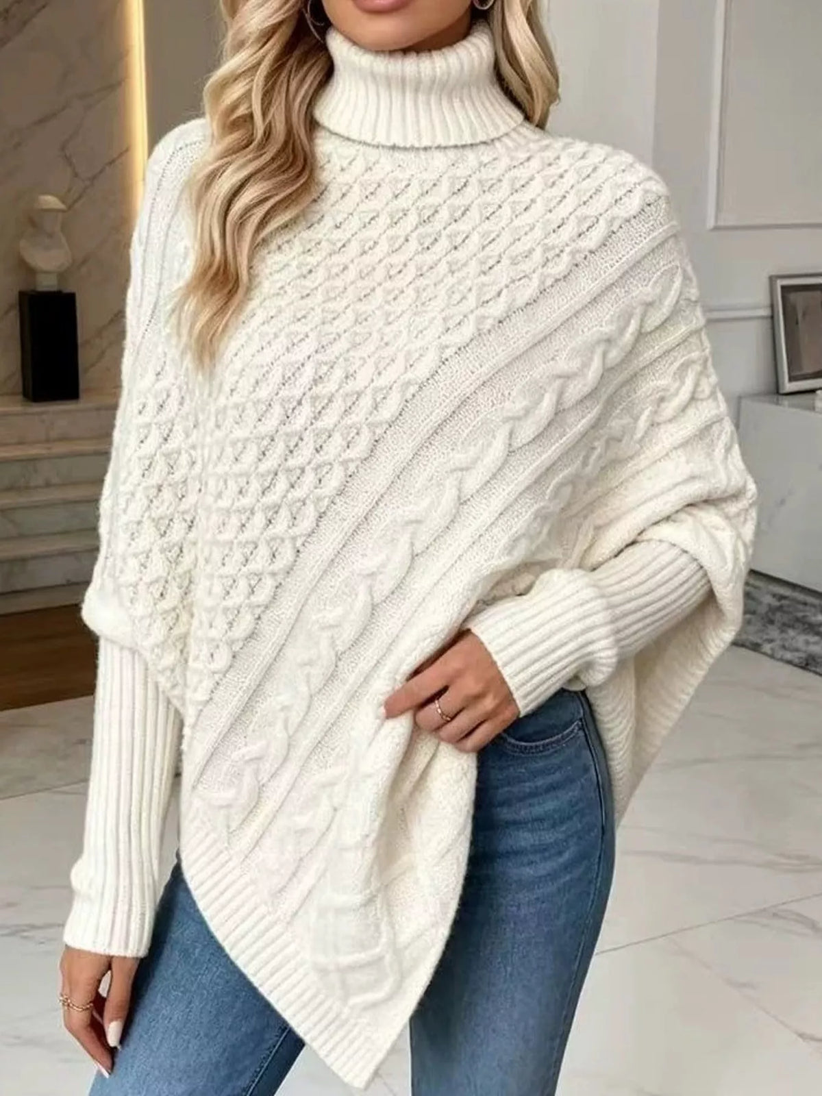 turtleneck cable knit sweater | dropsona - neutral - everyday use