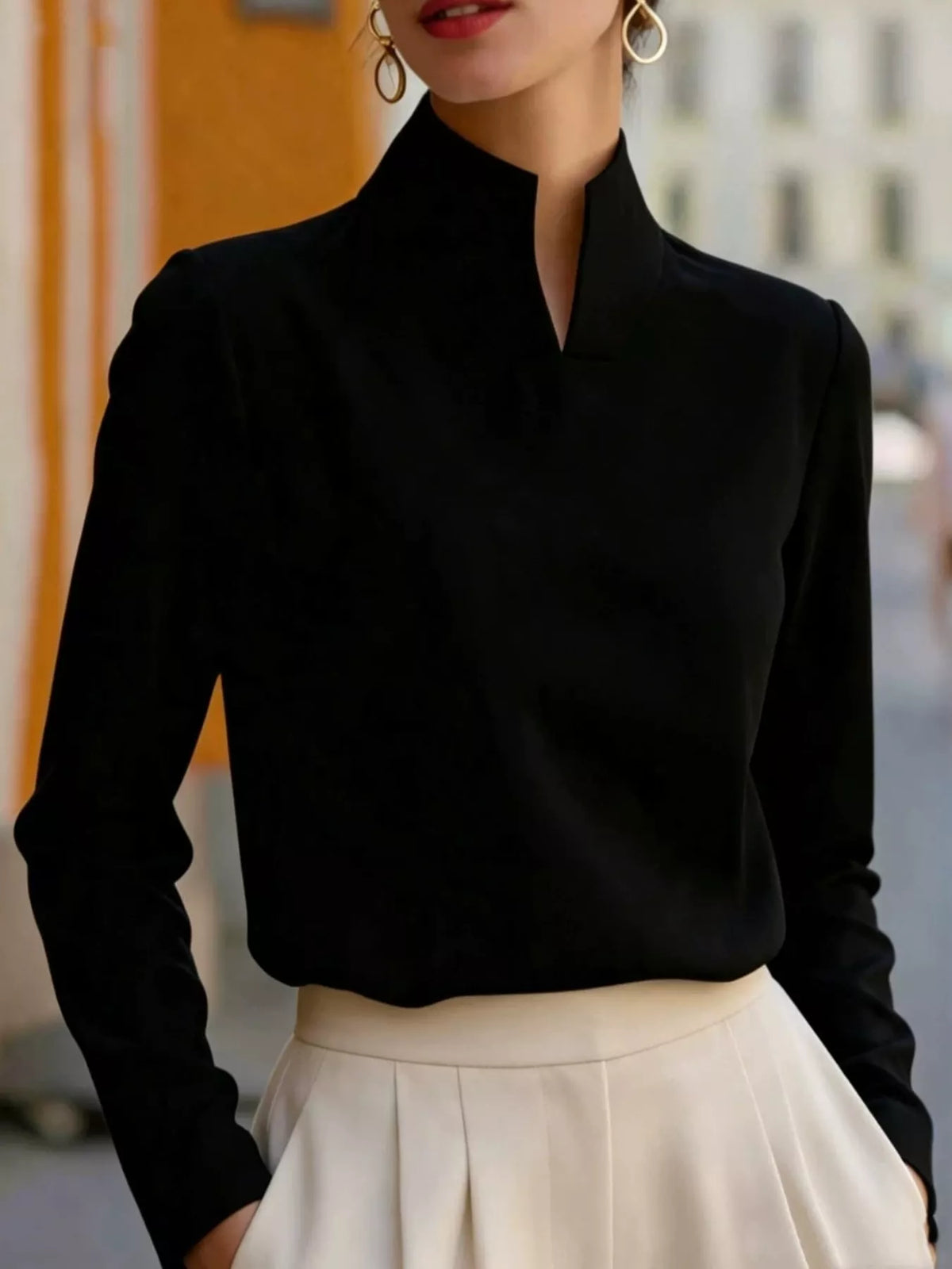 stand-collar long sleeve blouse – basic style fit | dropsona - neutral - packaging