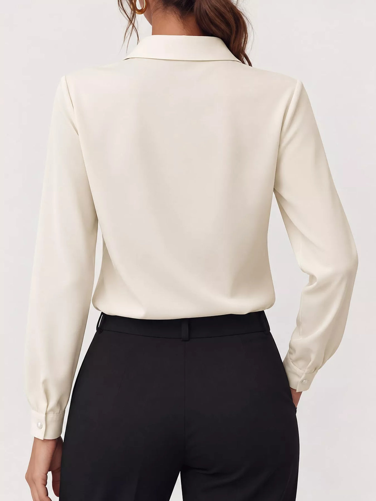 long sleeve satin blouse | dropsona - neutral - front view