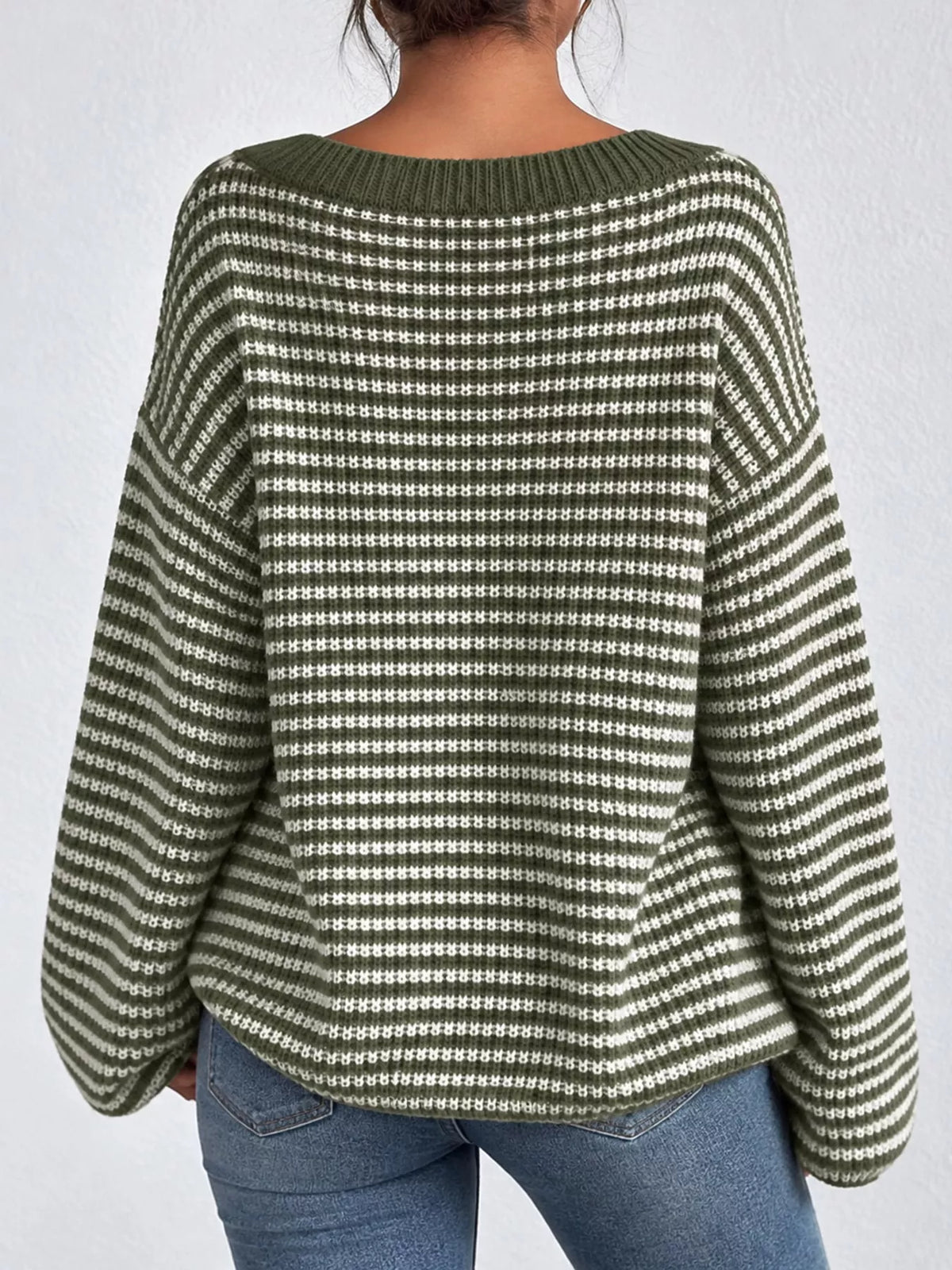striped knit boat neck sweater – oversized,ribbed fit | dropsona - neutral - packaging