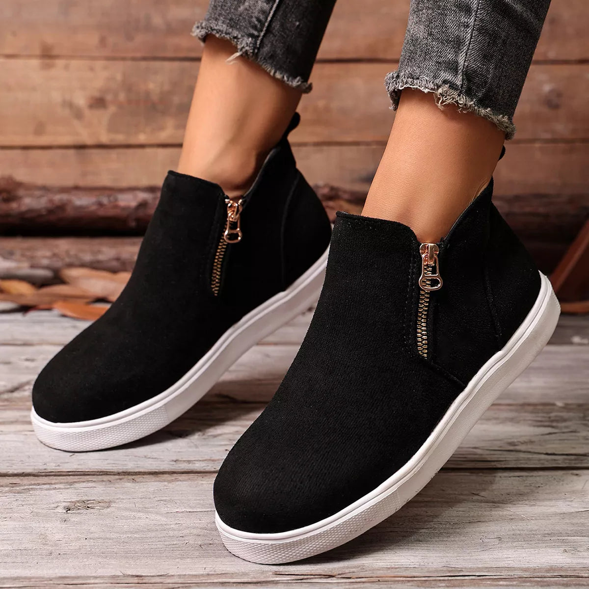 side zipper flat sneakers – modern steps | dropsona - neutral - size reference