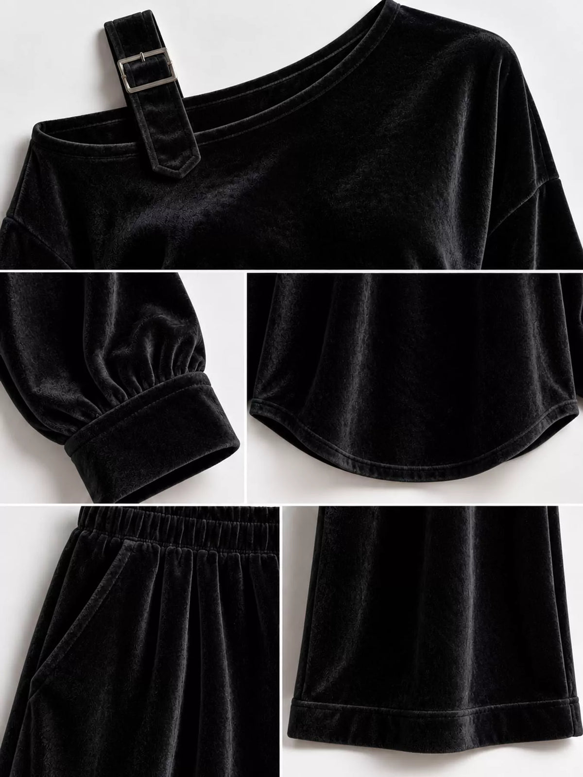 asymmetrical neck top and pants set | dropsona - neutral - usage example