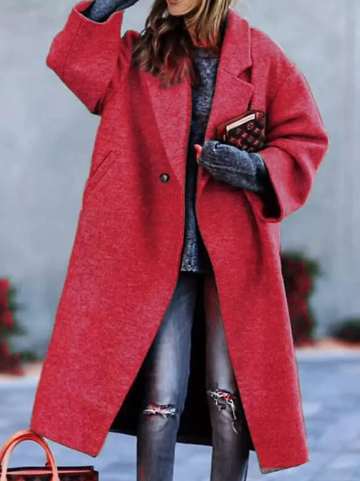 full size lapel collar one button coat plus | dropsona - neutral - material texture