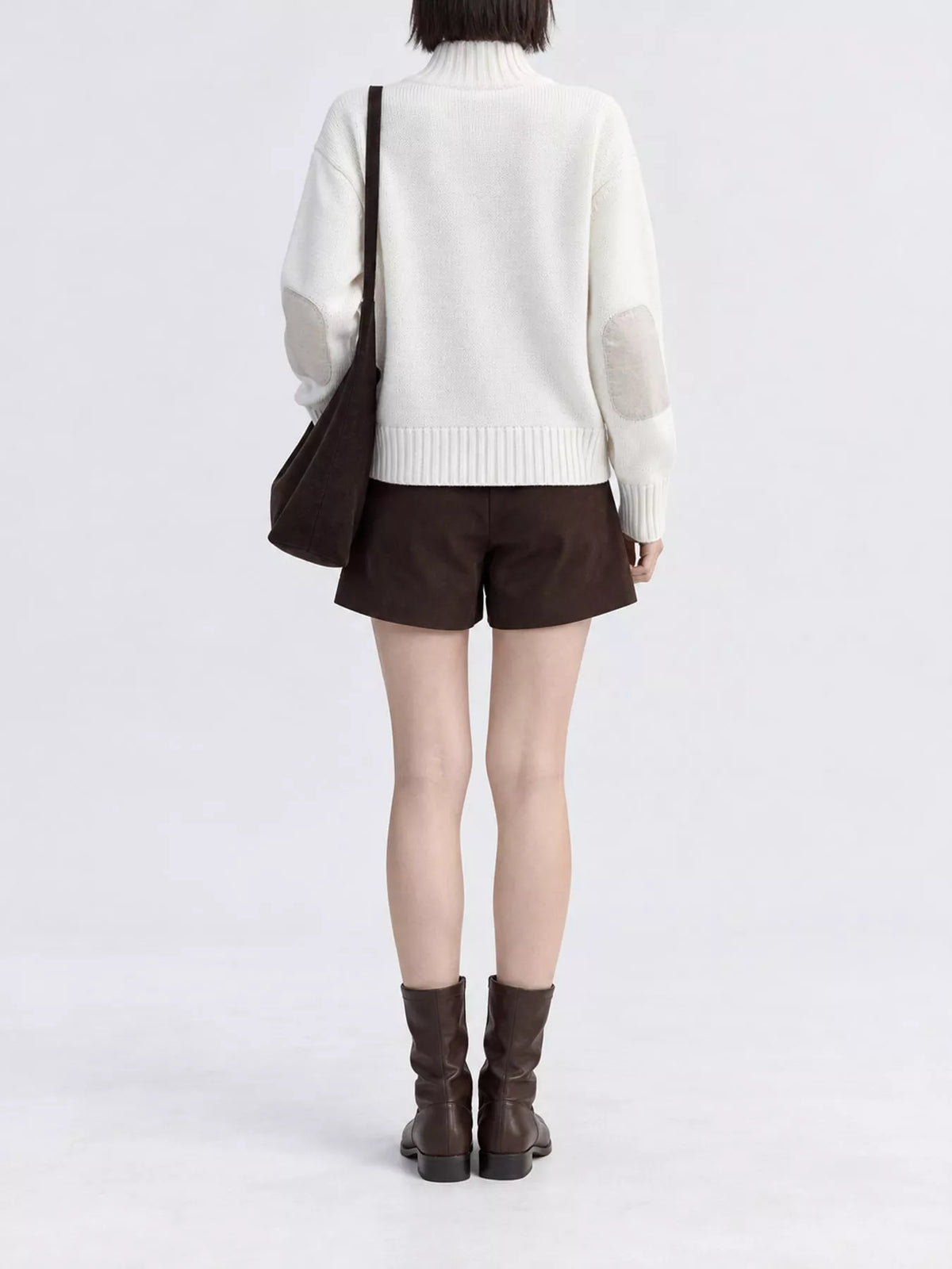 ribbed-knit mock neck cardigan – buttoned,pocketed fit | dropsona - neutral - close-up detail