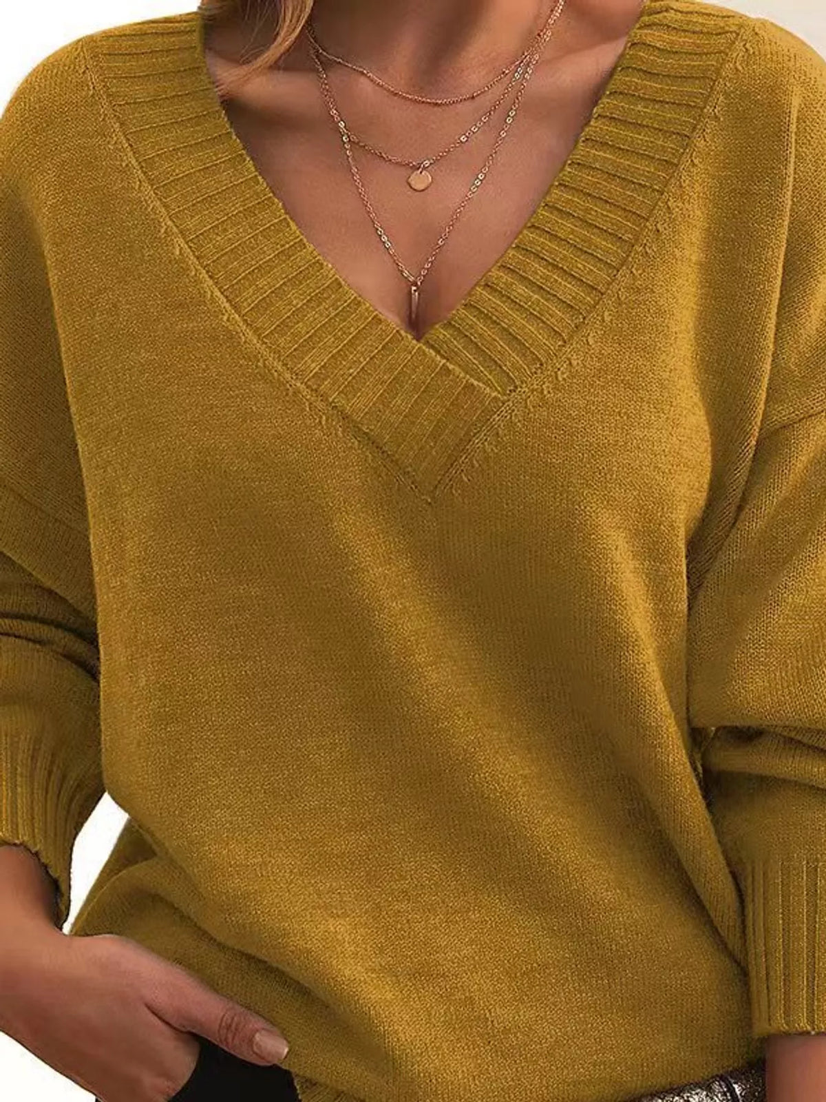 full size v-neck dropped shoulder sweater plus | dropsona - neutral - front view
