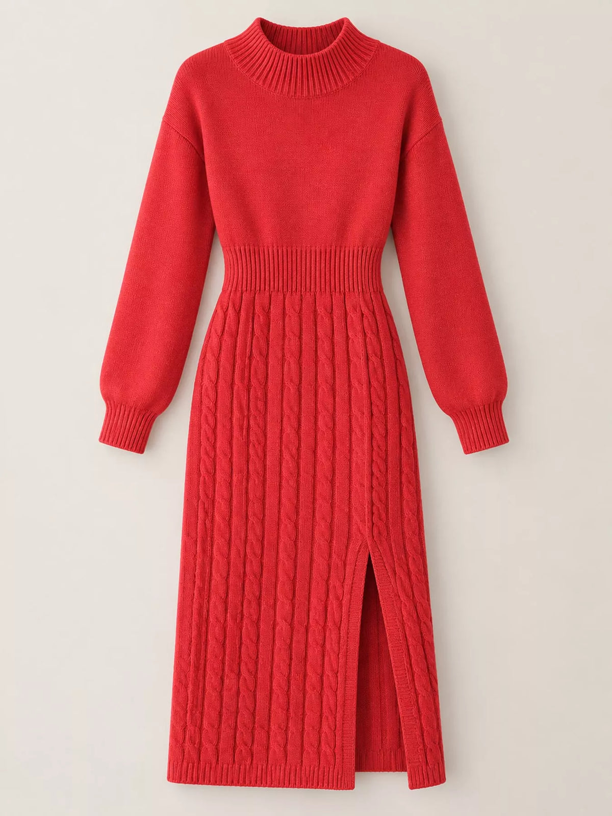 full size mock neck cable knit sweater dress with | dropsona - neutral - size reference