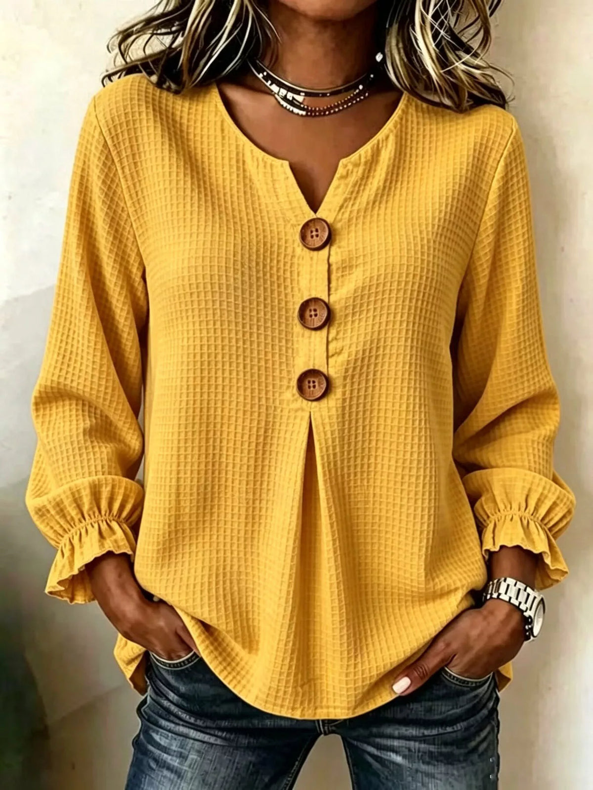 waffle knit long sleeve top | dropsona - neutral - packaging