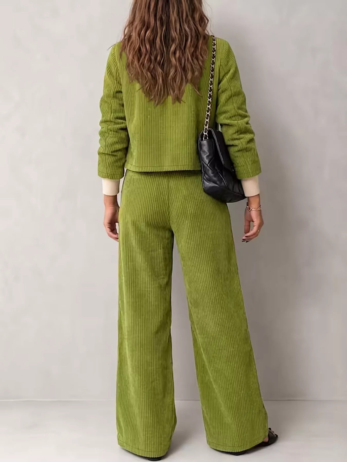 full size corduroy button-down jacket and wide-leg | dropsona - neutral - front view