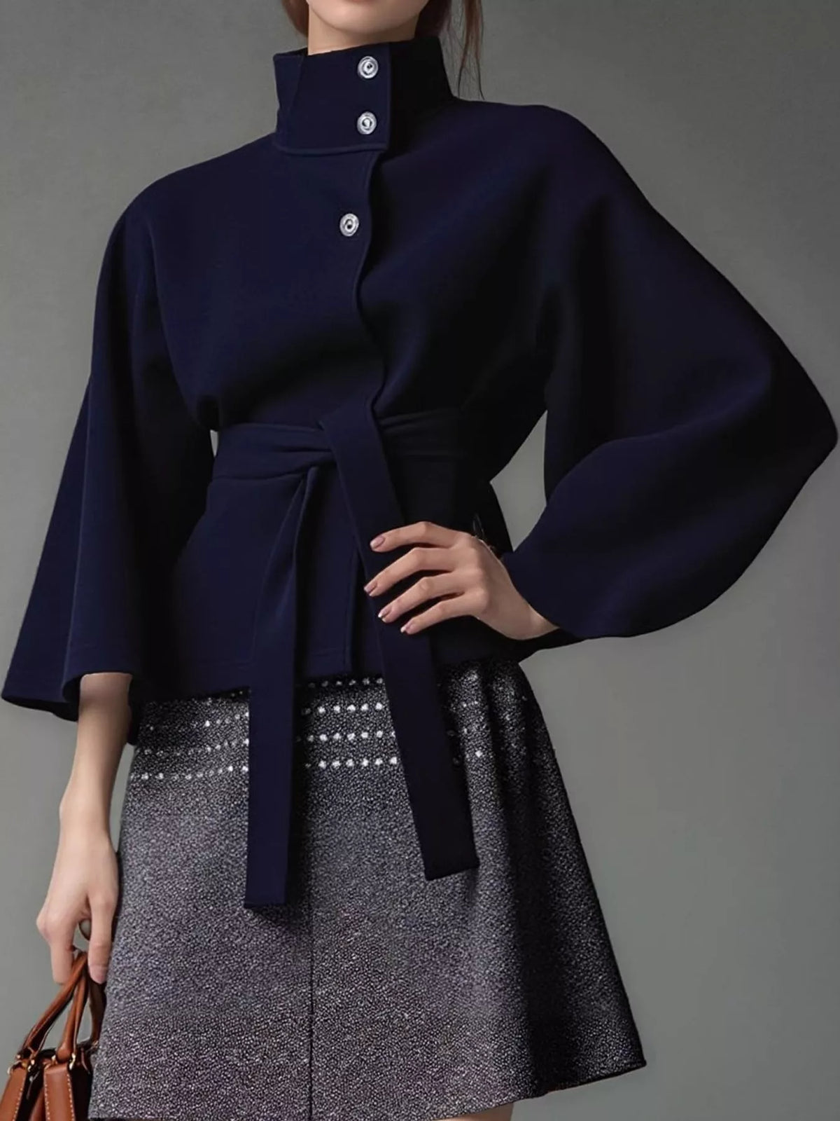belt button detail outerwear | dropsona polyester 95% - neutral - packaging