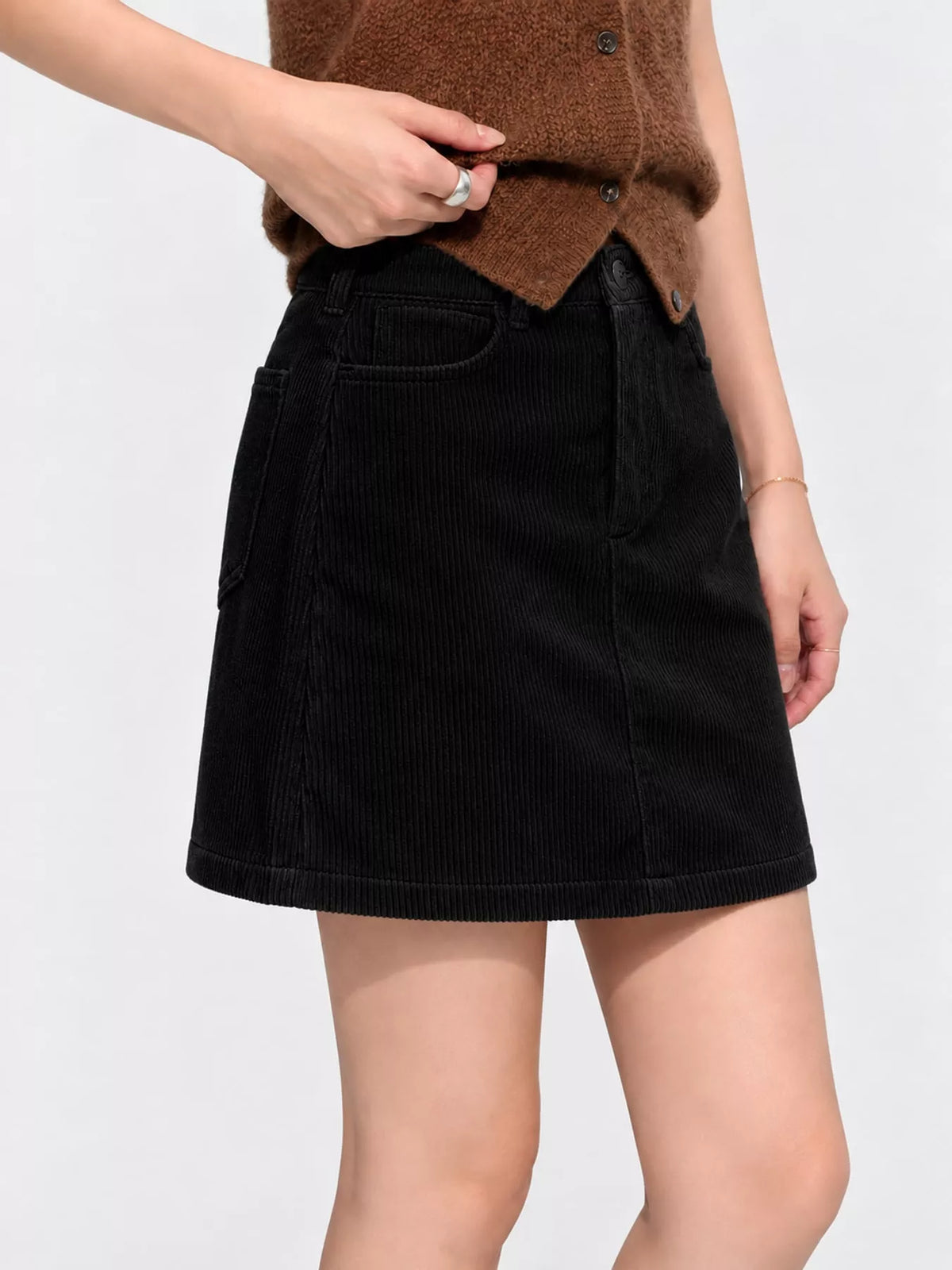 corduroy high-waisted mini skirt | dropsona polyester 100% - neutral - packaging