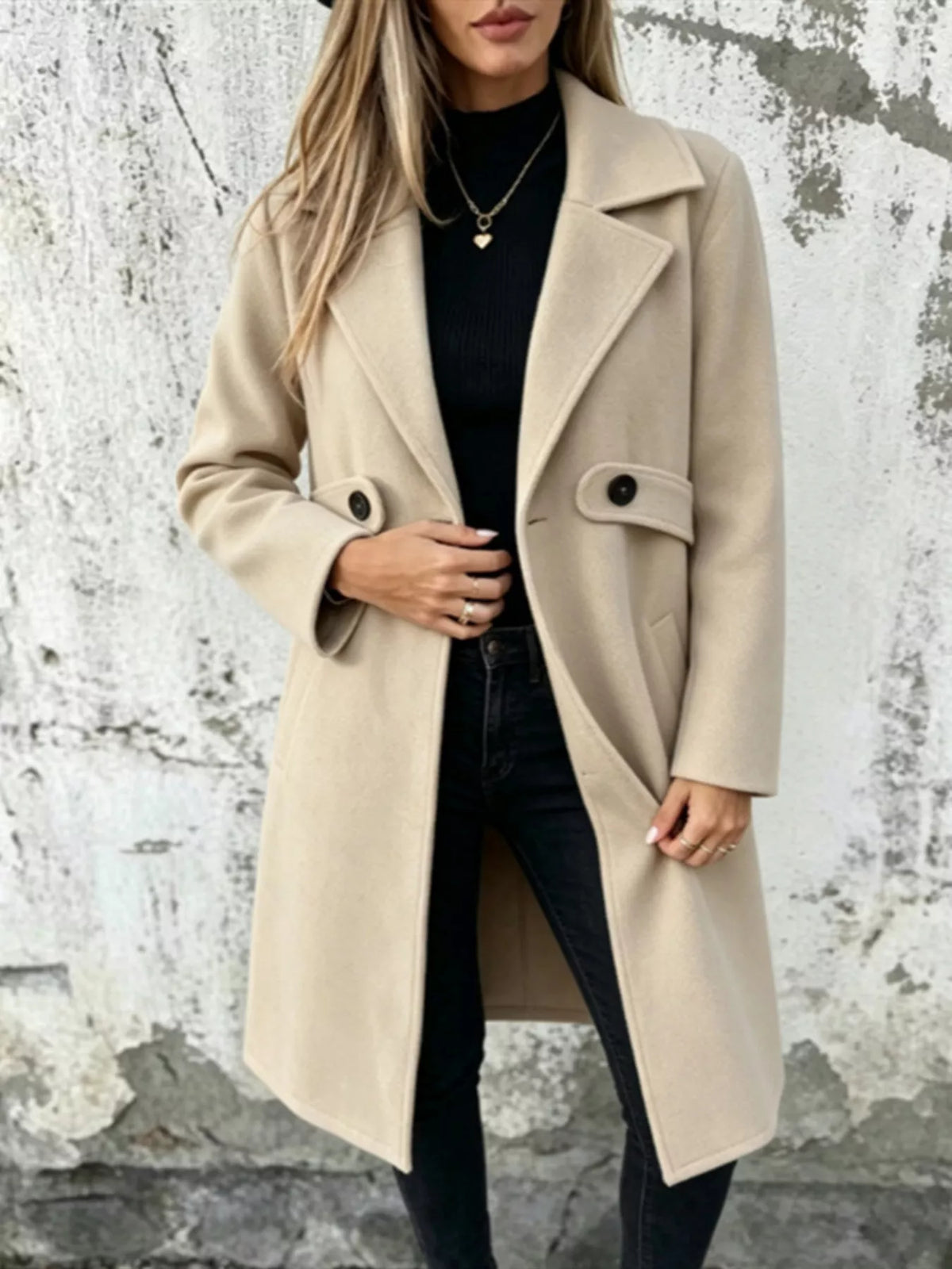 full size lapel collar longline overcoat plus | dropsona - neutral - everyday use