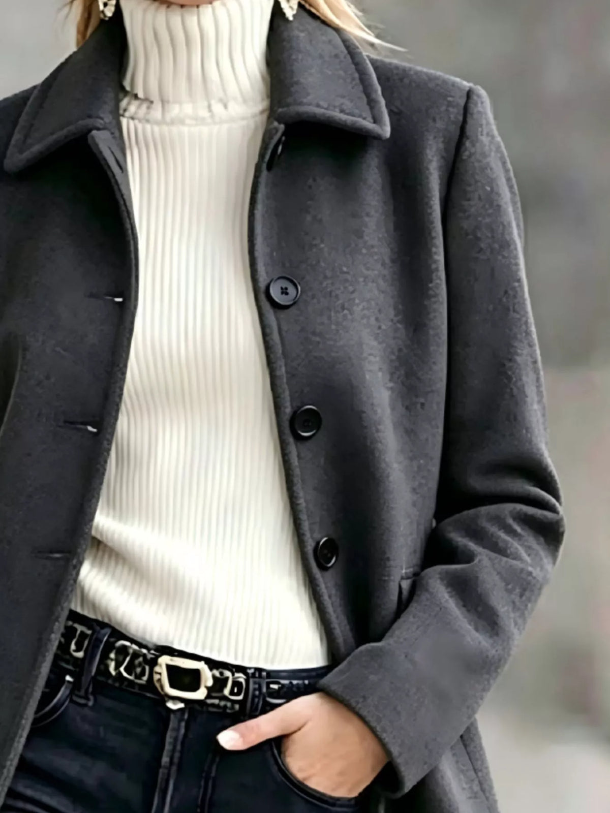 button up collared neck coat | dropsona - neutral - usage example