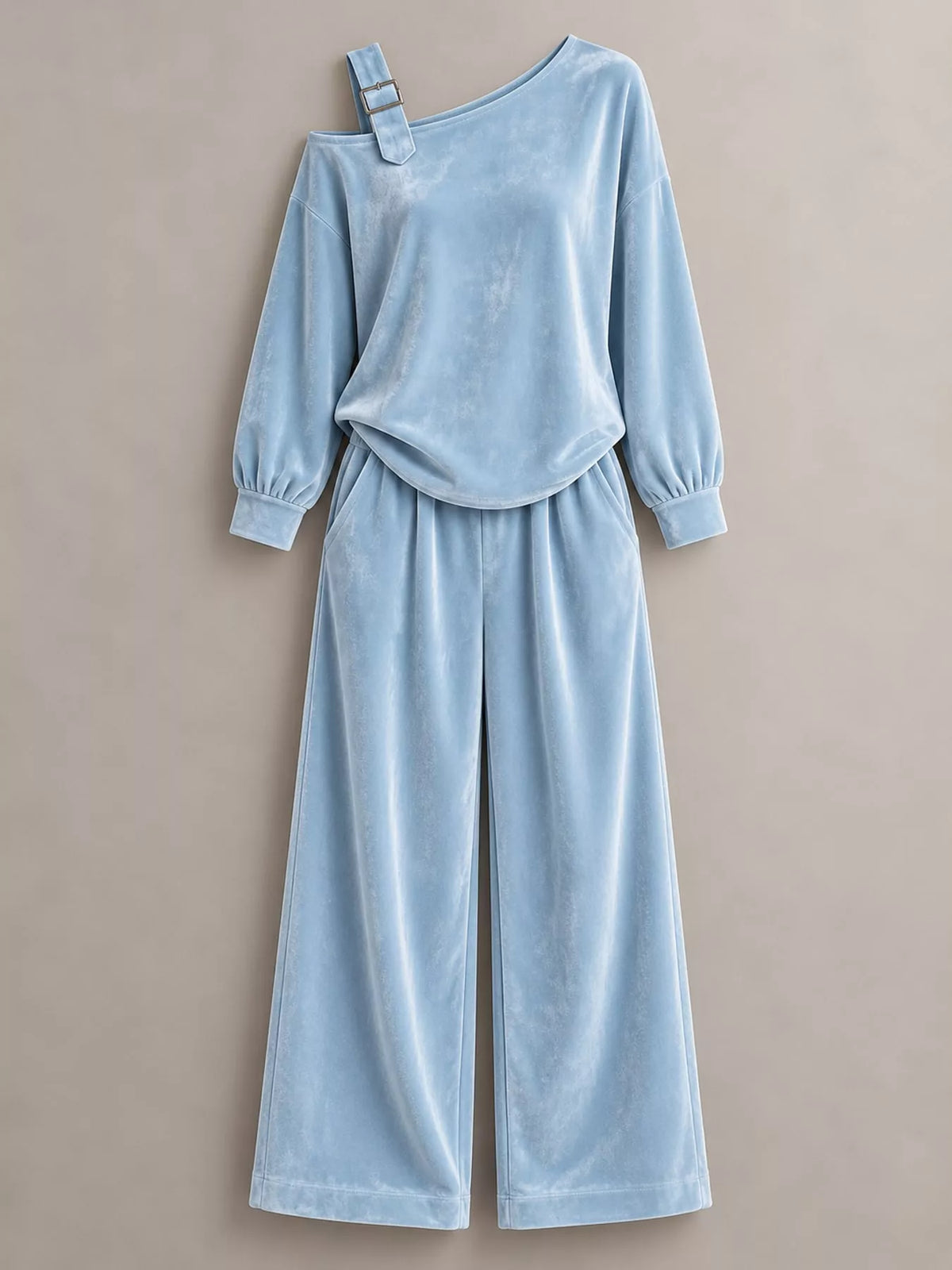 asymmetrical neck top and pants set | dropsona - neutral - packaging