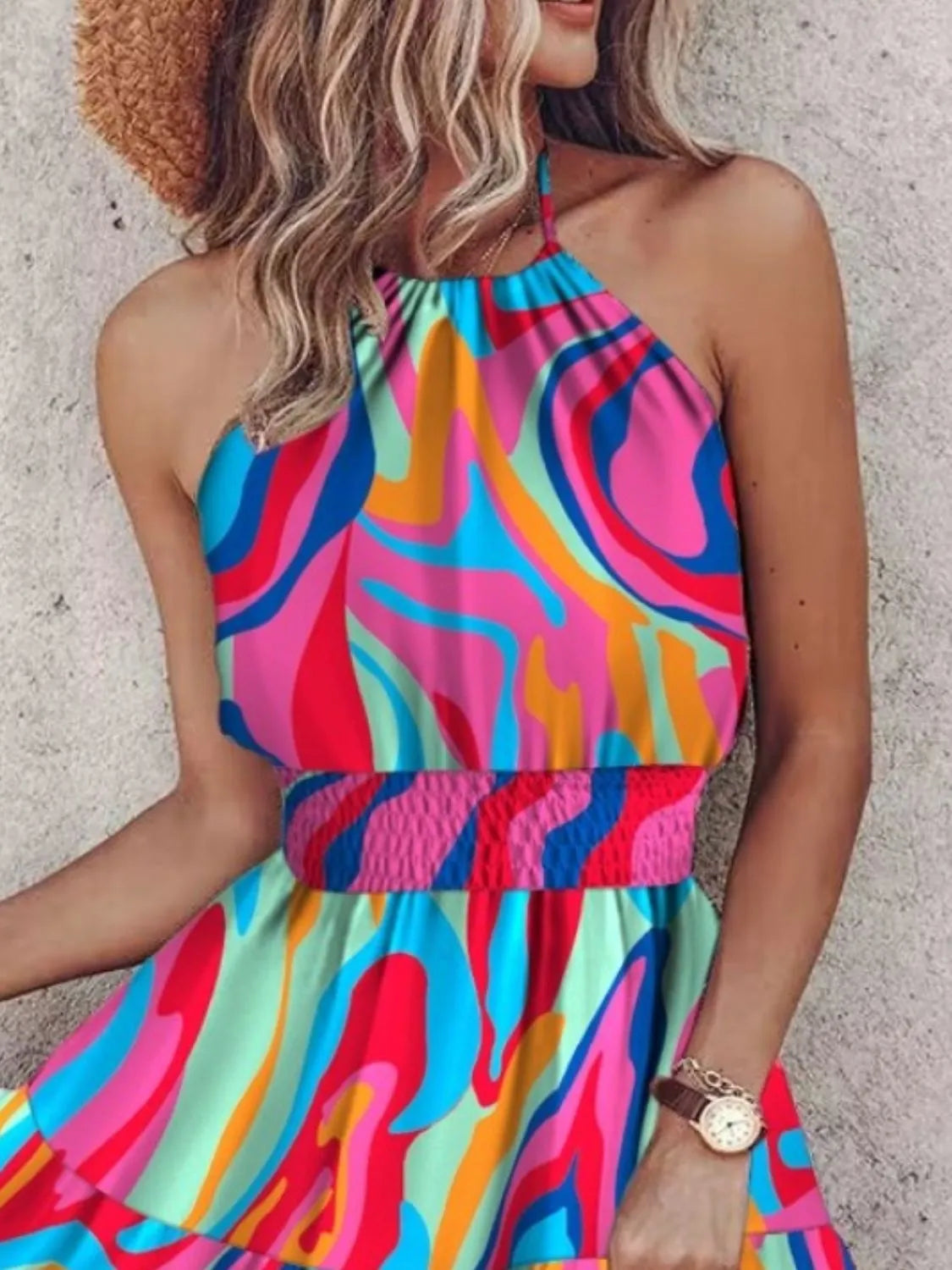 paisley print halter neck mini dress - size reference