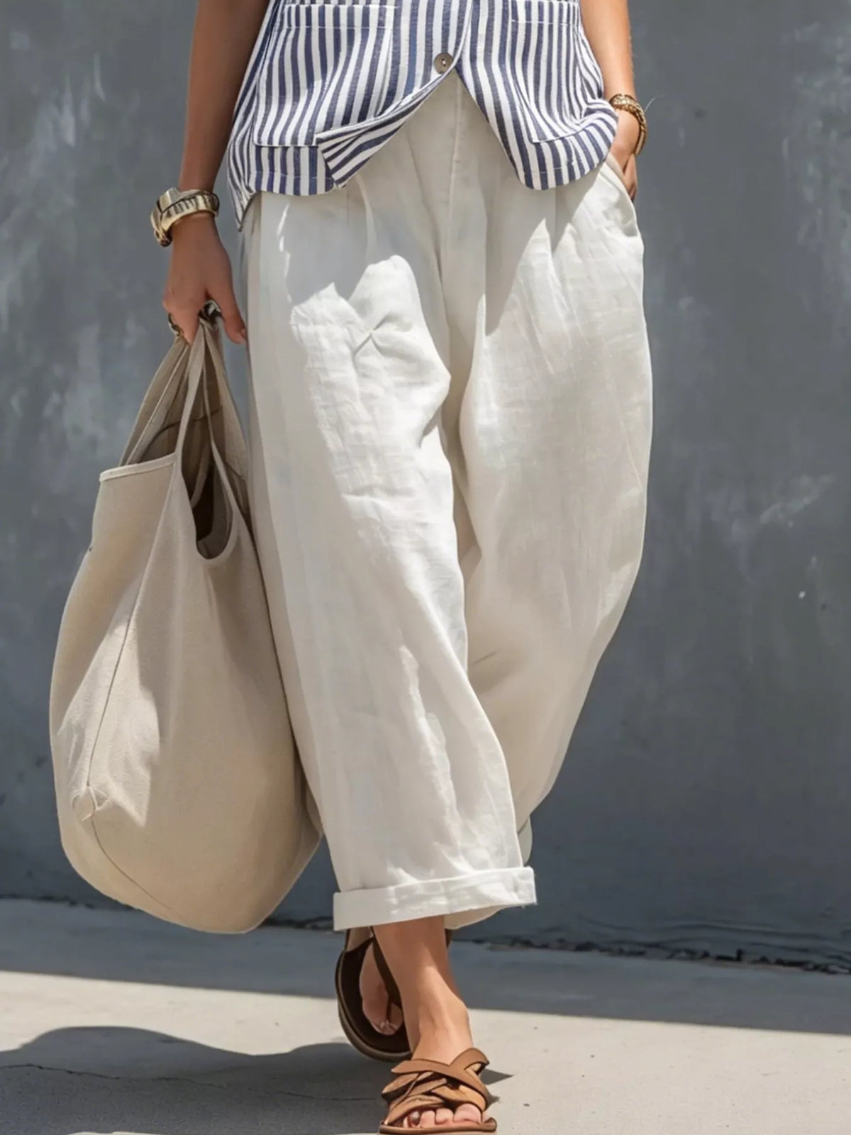 striped button down vest and pants set | dropsona - neutral - close-up detail