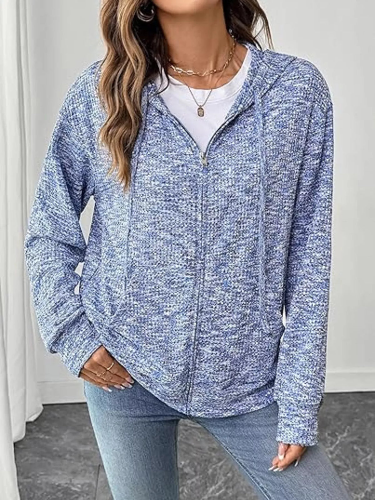 zip-up drawstring hooded cardigan | dropsona - neutral - everyday use