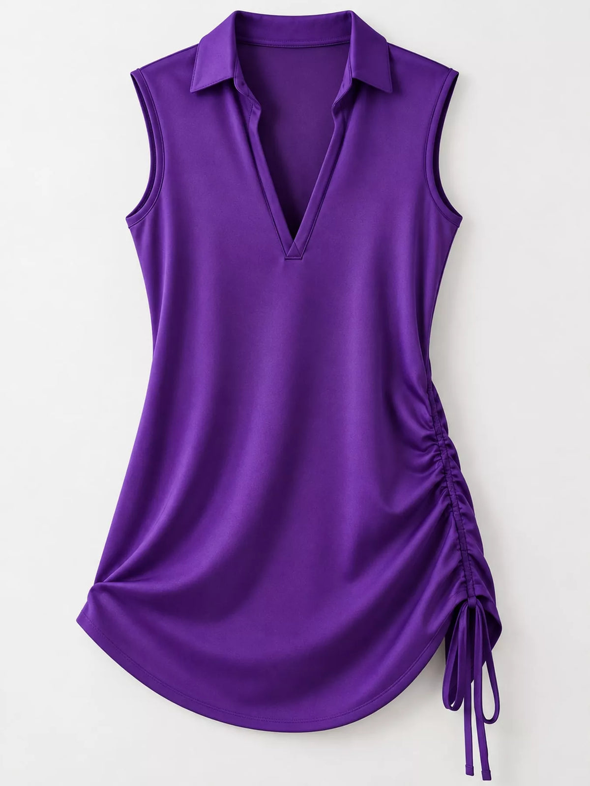 full size sleeveless v-neck ruched side mini dress | dropsona - neutral - front view