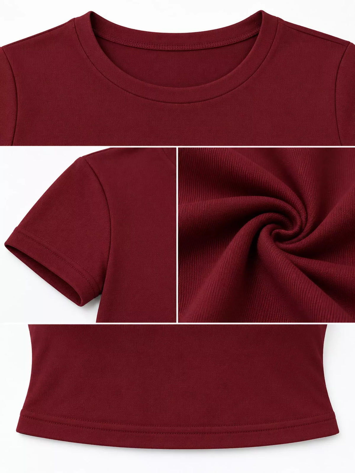 slim fit basic crew neck short sleeve crop t-shirt | dropsona - neutral - size reference