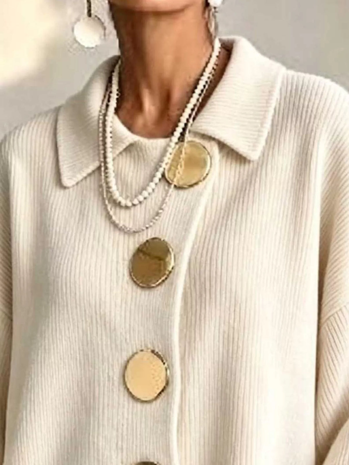 full size ribbed knit gold buttons cardigan plus | dropsona - neutral - size reference