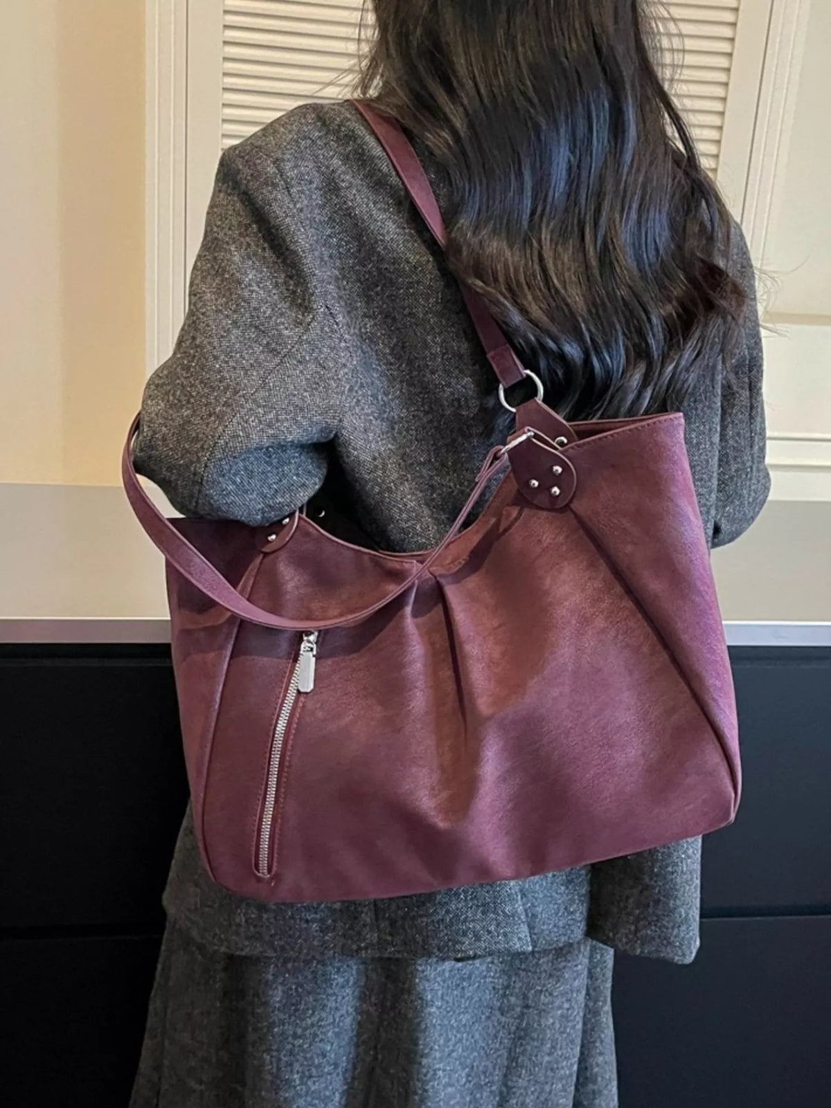 zipper detail shoulder bag – stylish sling | dropsona - neutral - material texture