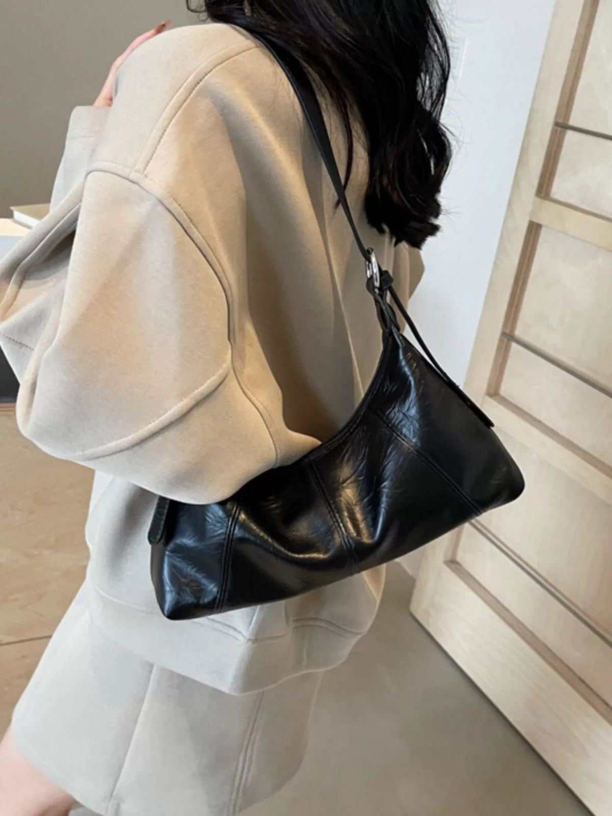 pu leather shoulder bag – stylish sling | dropsona - neutral - material texture