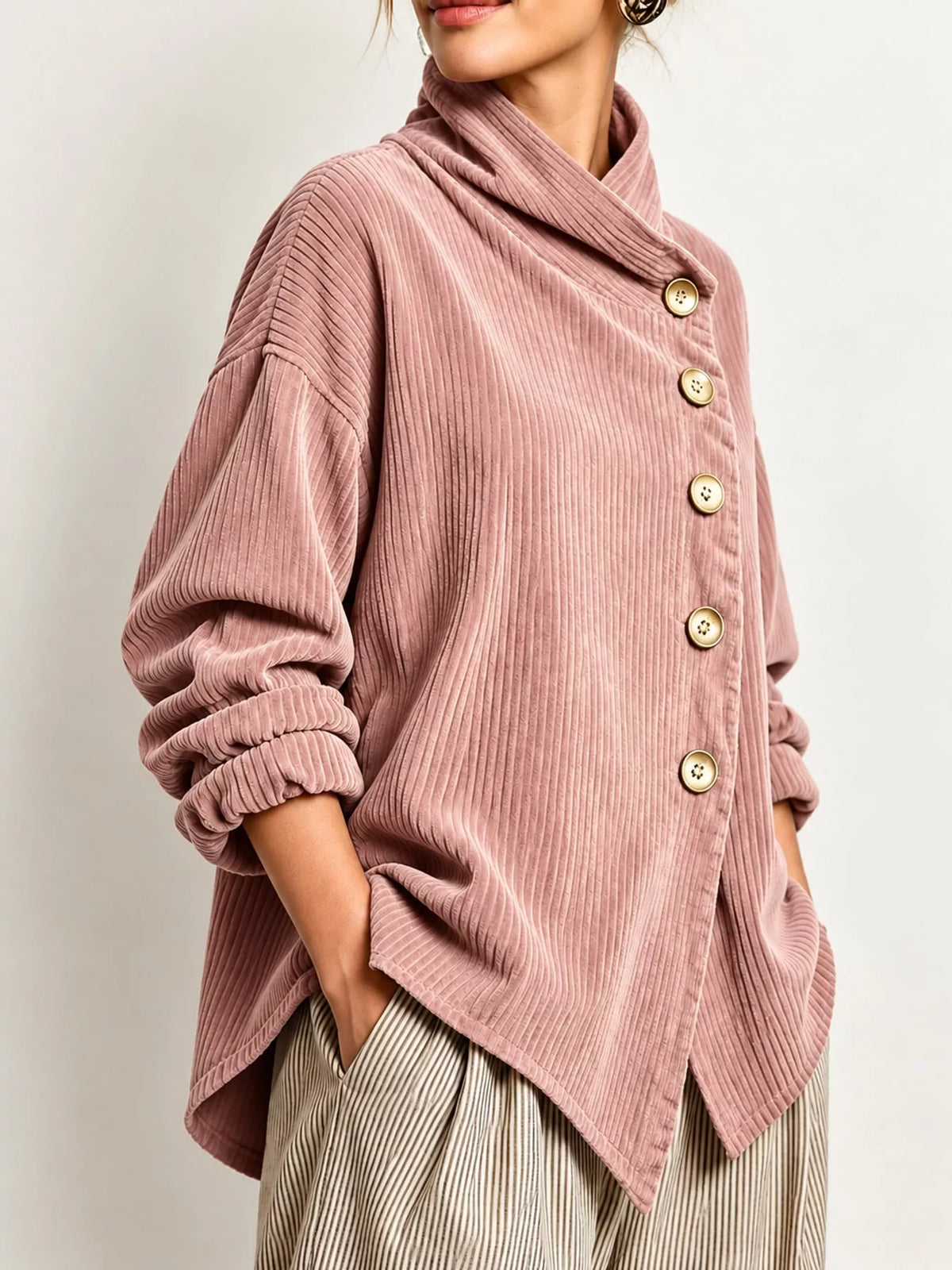 full size asymmetric button-down corduroy jacket plus | dropsona - neutral - material texture