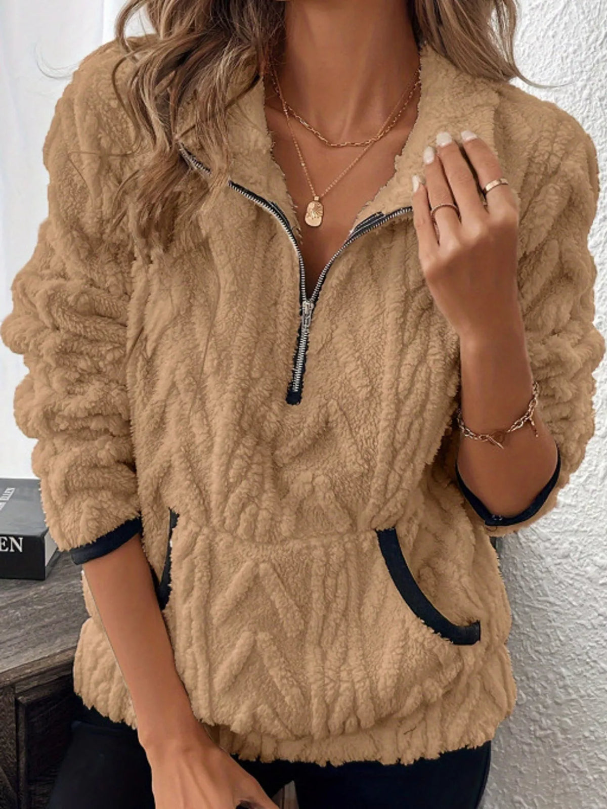 full size quarter-zip sherpa sweatshirt plus | dropsona - neutral - packaging