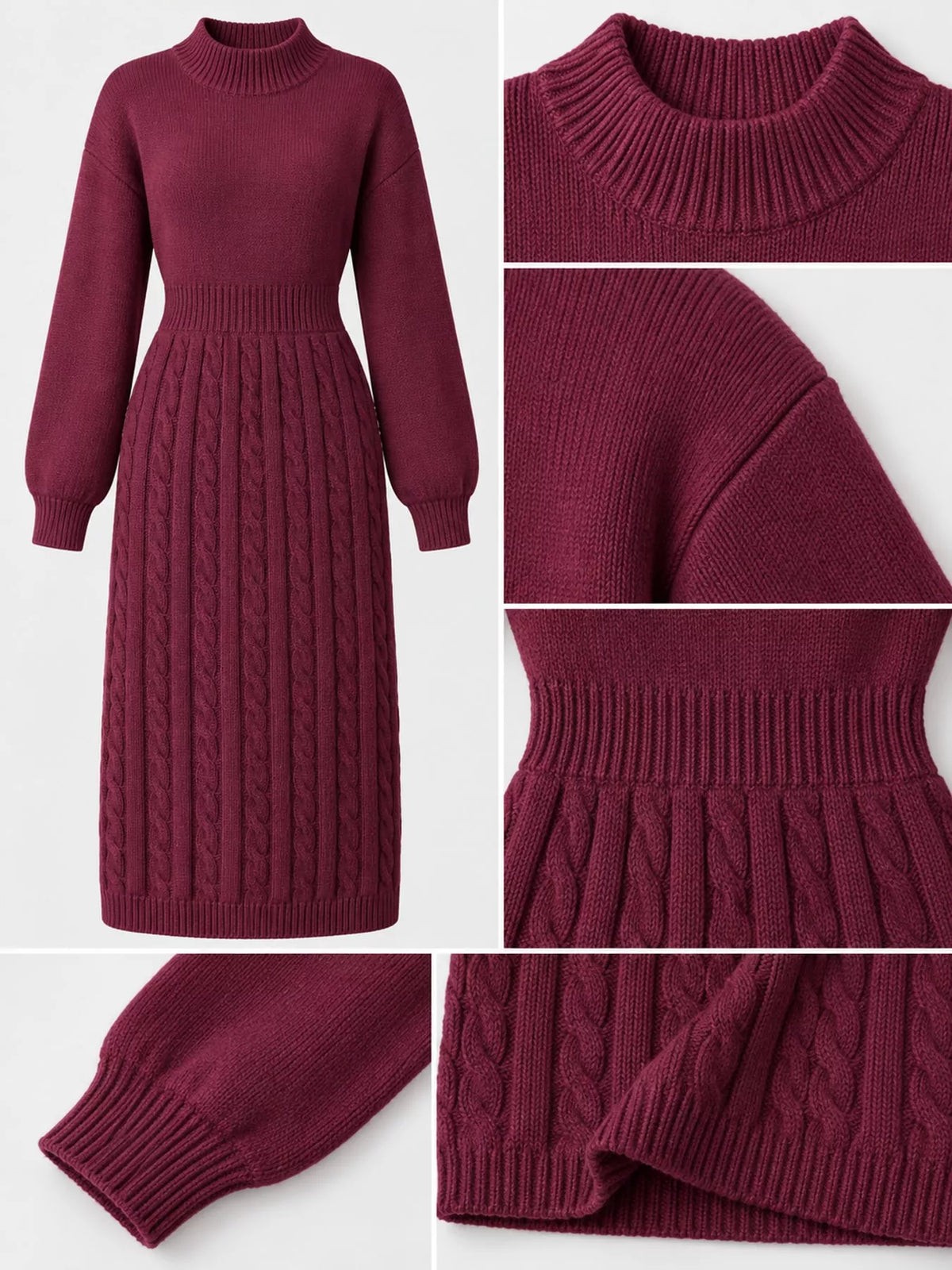 full size mock neck cable knit sweater dress with | dropsona - neutral - material texture
