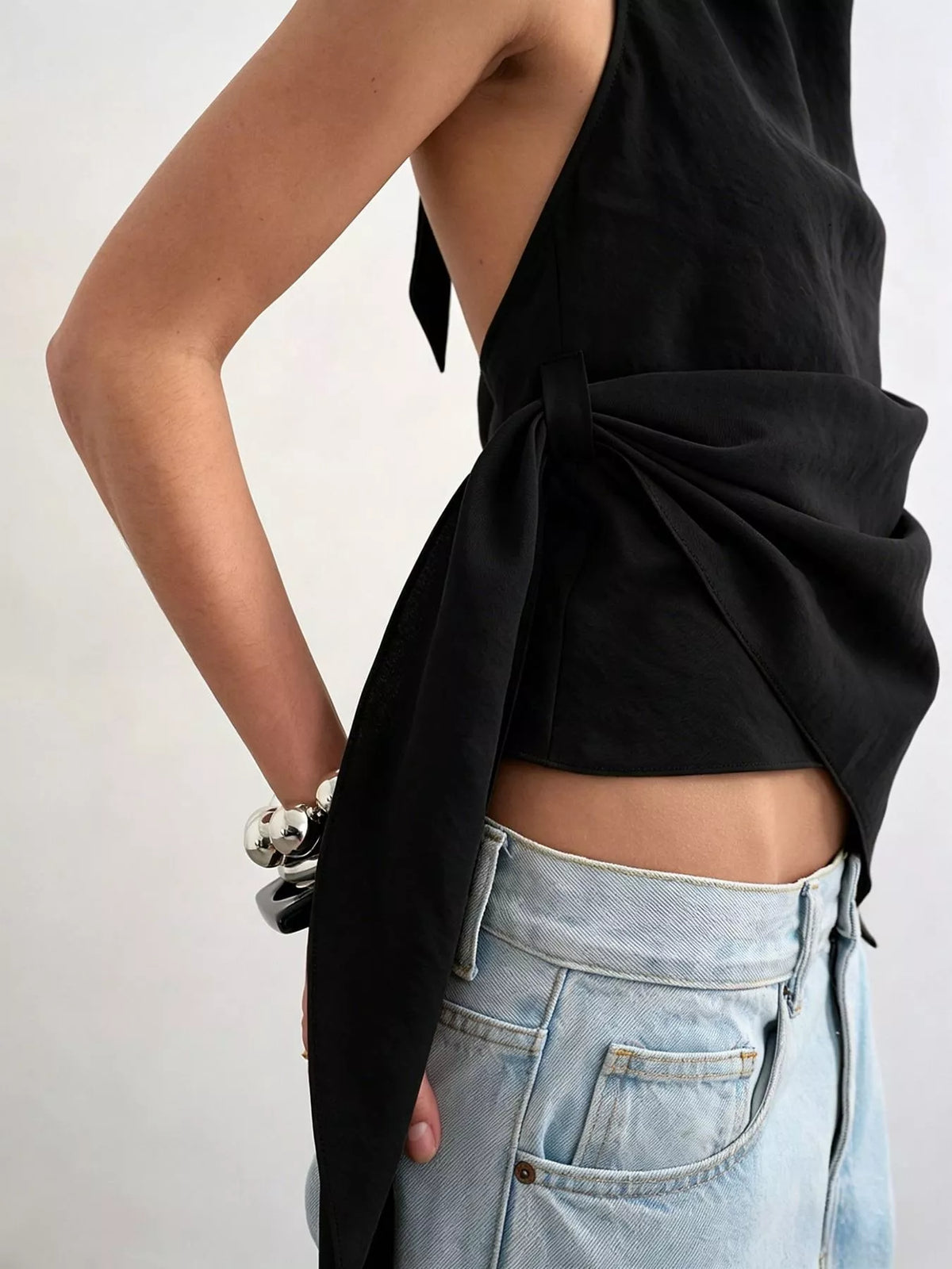 elegant halter neck draped tank top | dropsona - neutral - front view