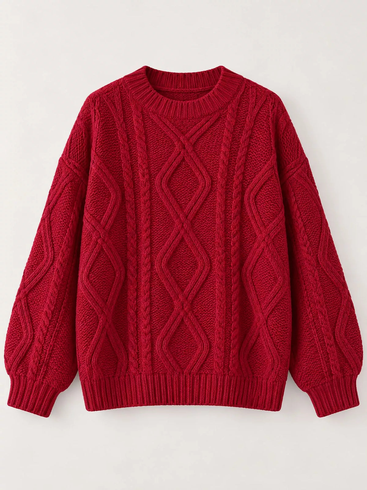 full size cable-knit round neck sweater plus | dropsona - neutral - front view