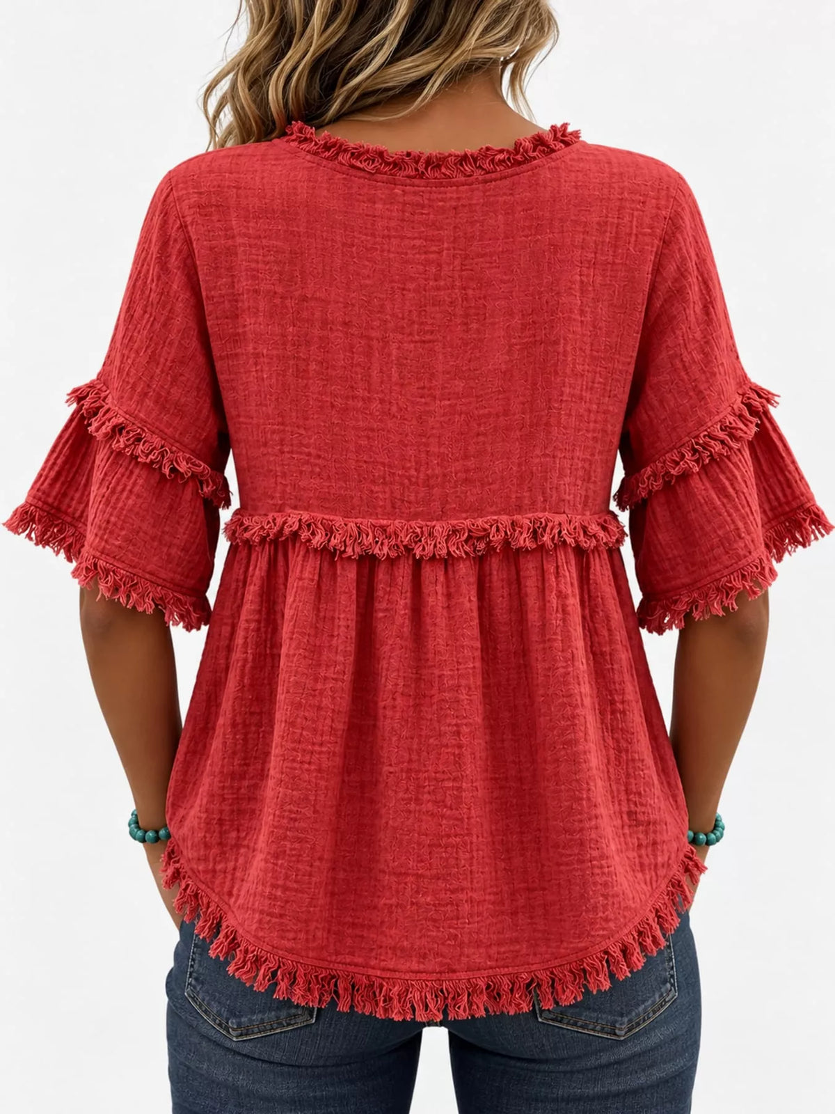 full size frayed edge textured blouse plus | dropsona - neutral - usage example