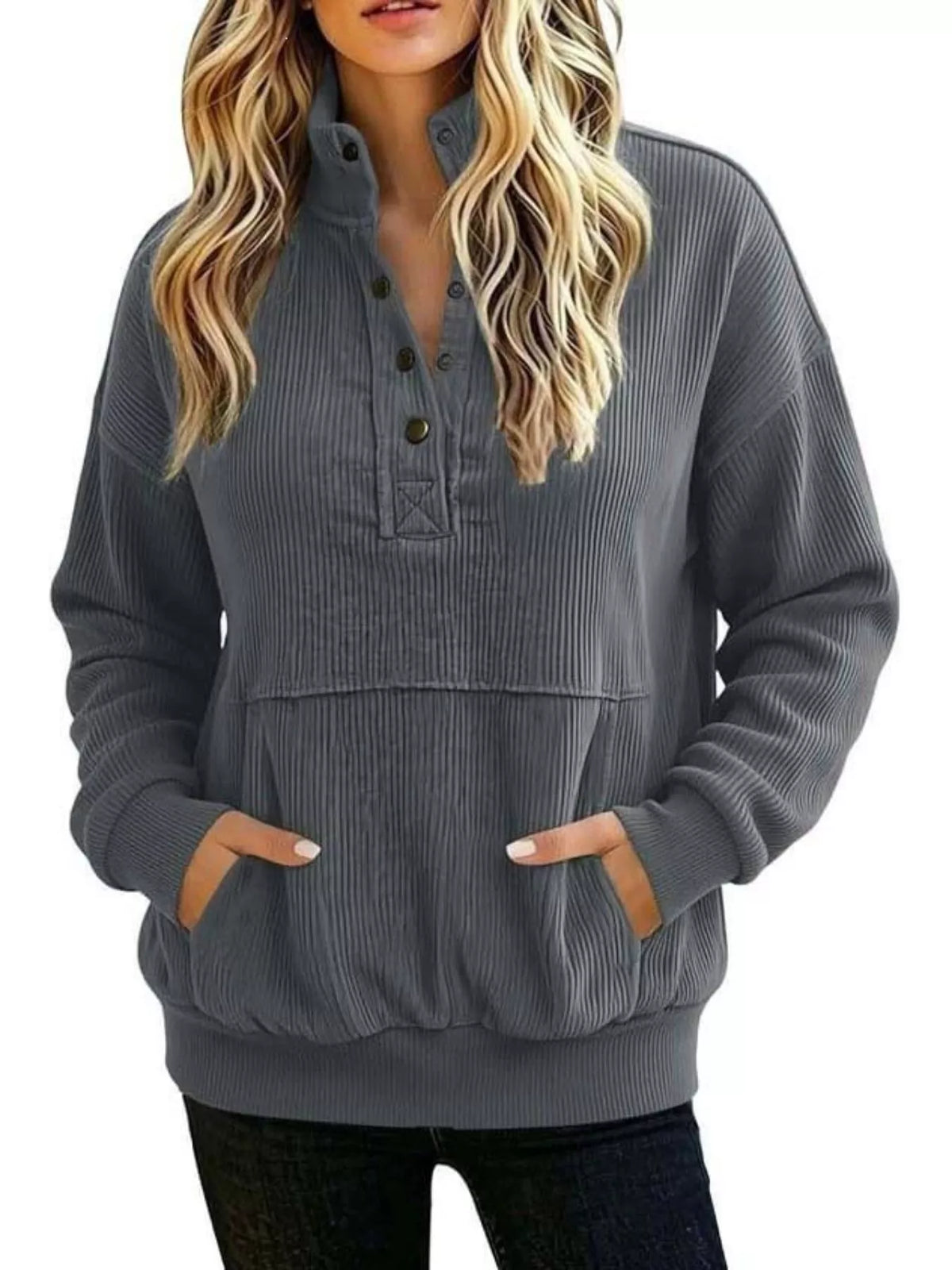 full size quarter snap kangaroo pocket sweatshirt | dropsona - neutral - packaging