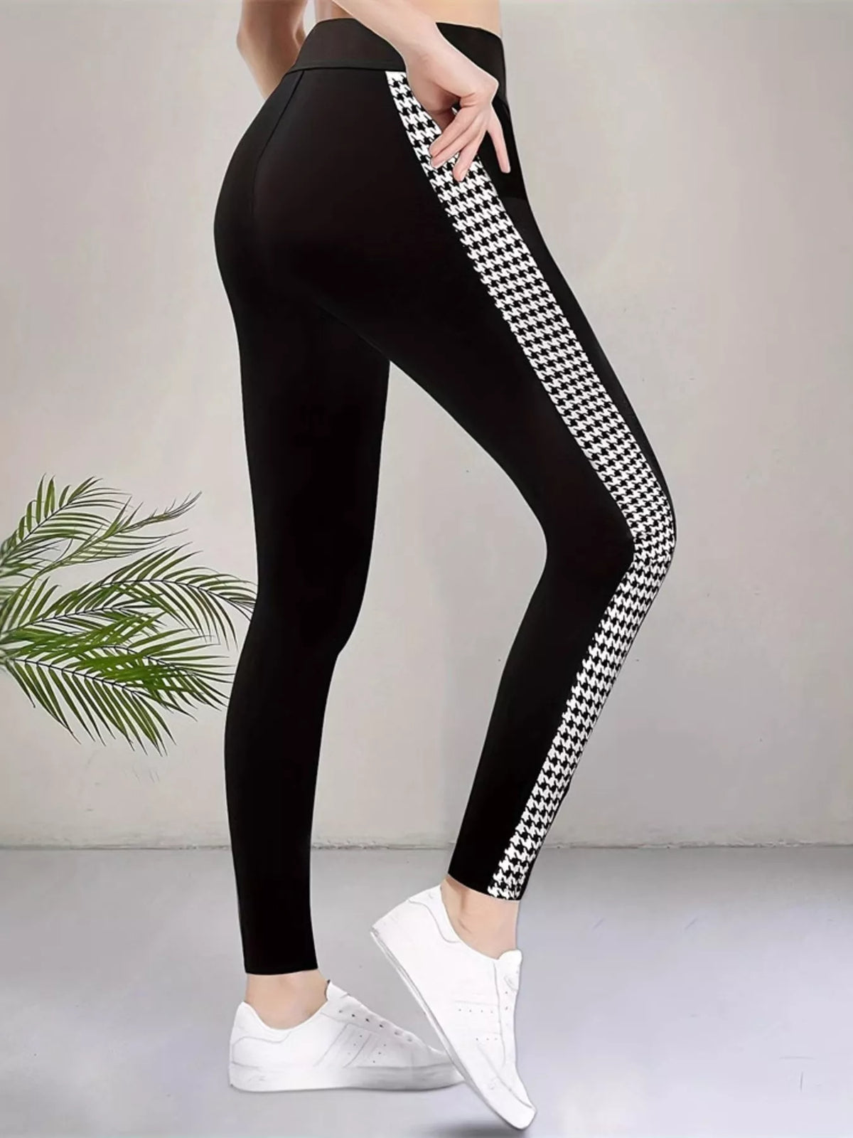 high-waisted side houndstooth active leggings | dropsona - neutral - everyday use