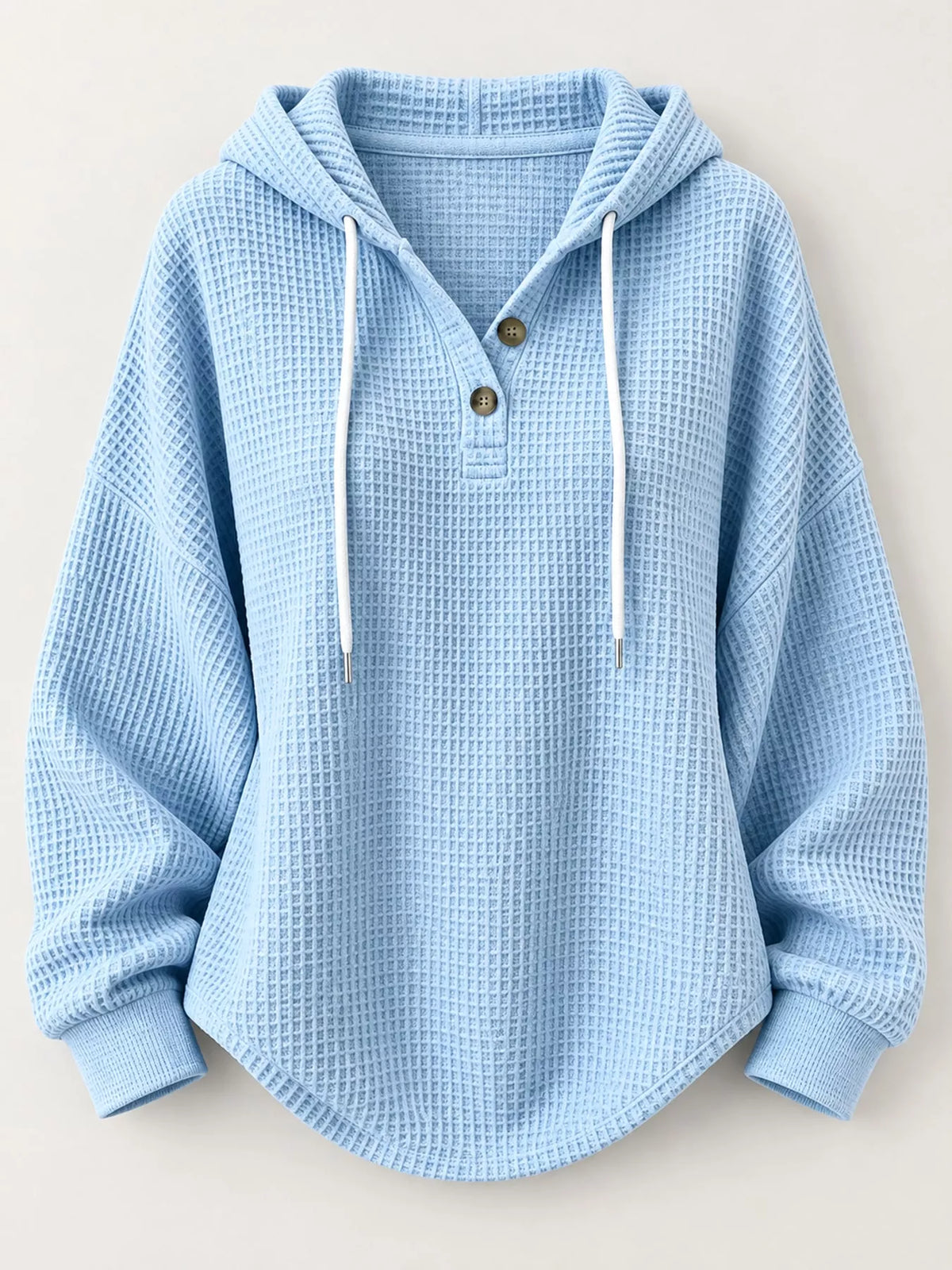 full size waffle knit button detail hoodie plus | dropsona - neutral - front view