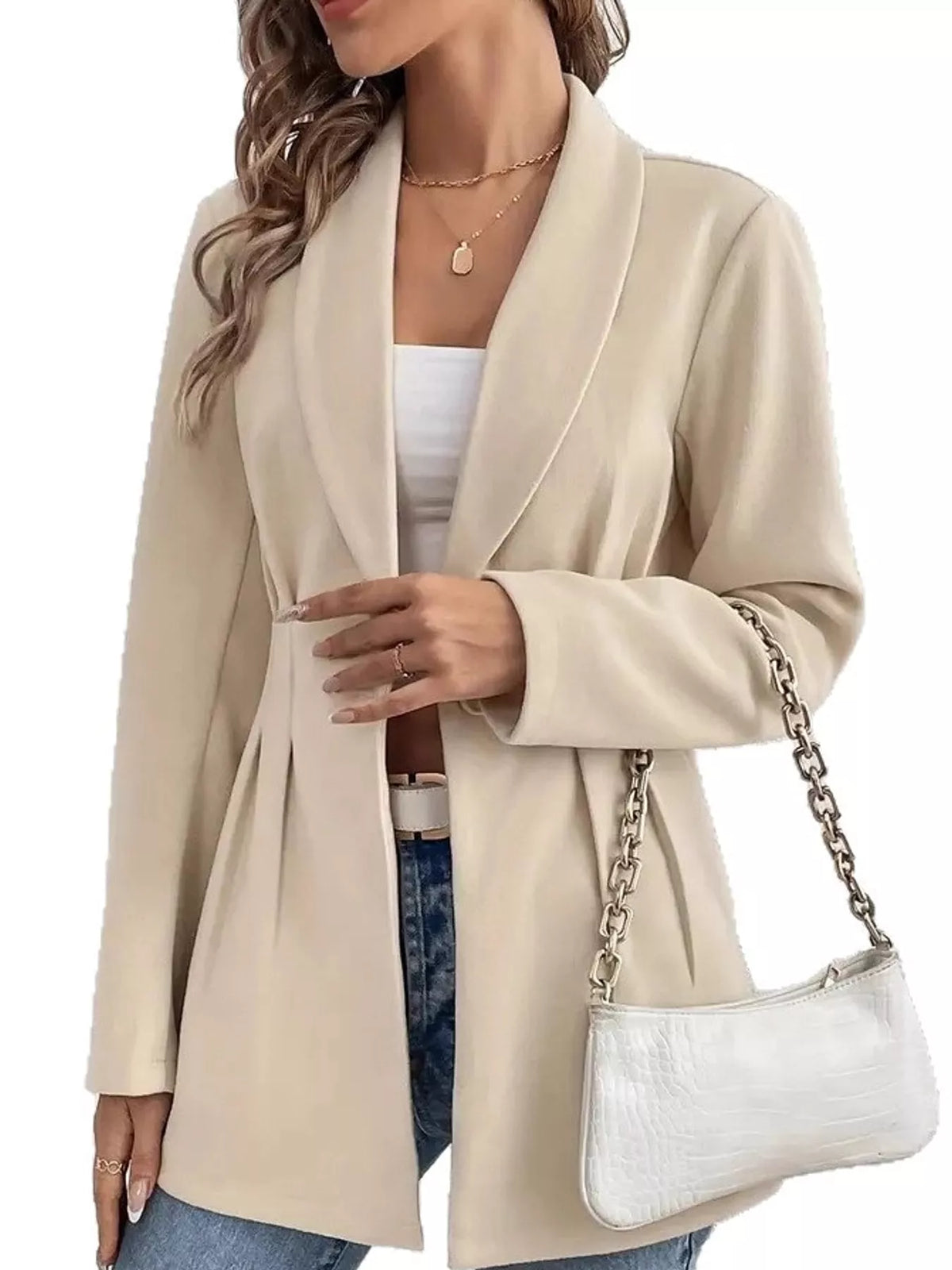 single-button shawl collar blazer | dropsona - neutral - usage example