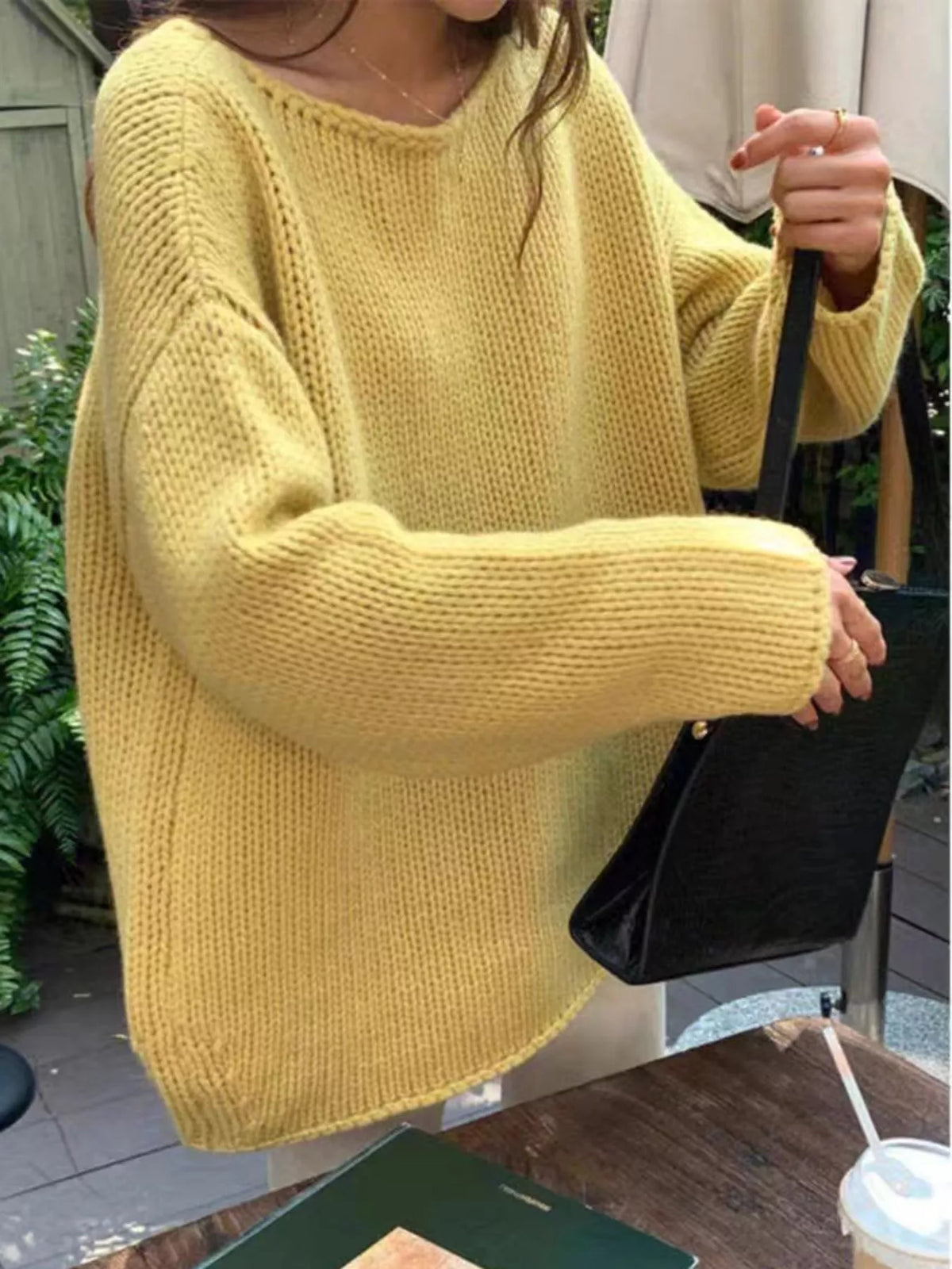 chunky knit dropped shoulder sweater | dropsona - neutral - front view