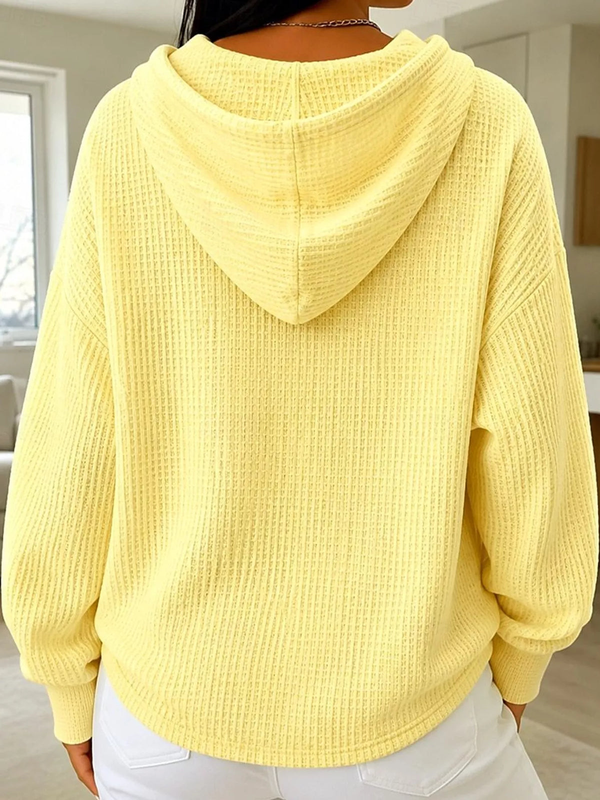 full size waffle knit button detail hoodie plus | dropsona - neutral - size reference