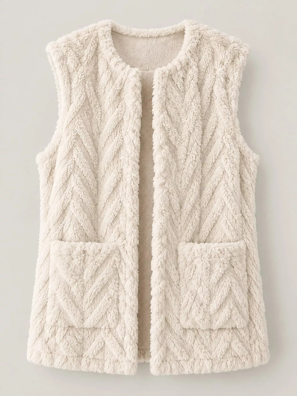 sherpa open front vest coat – pocketed,thermal closure | dropsona - neutral - usage example