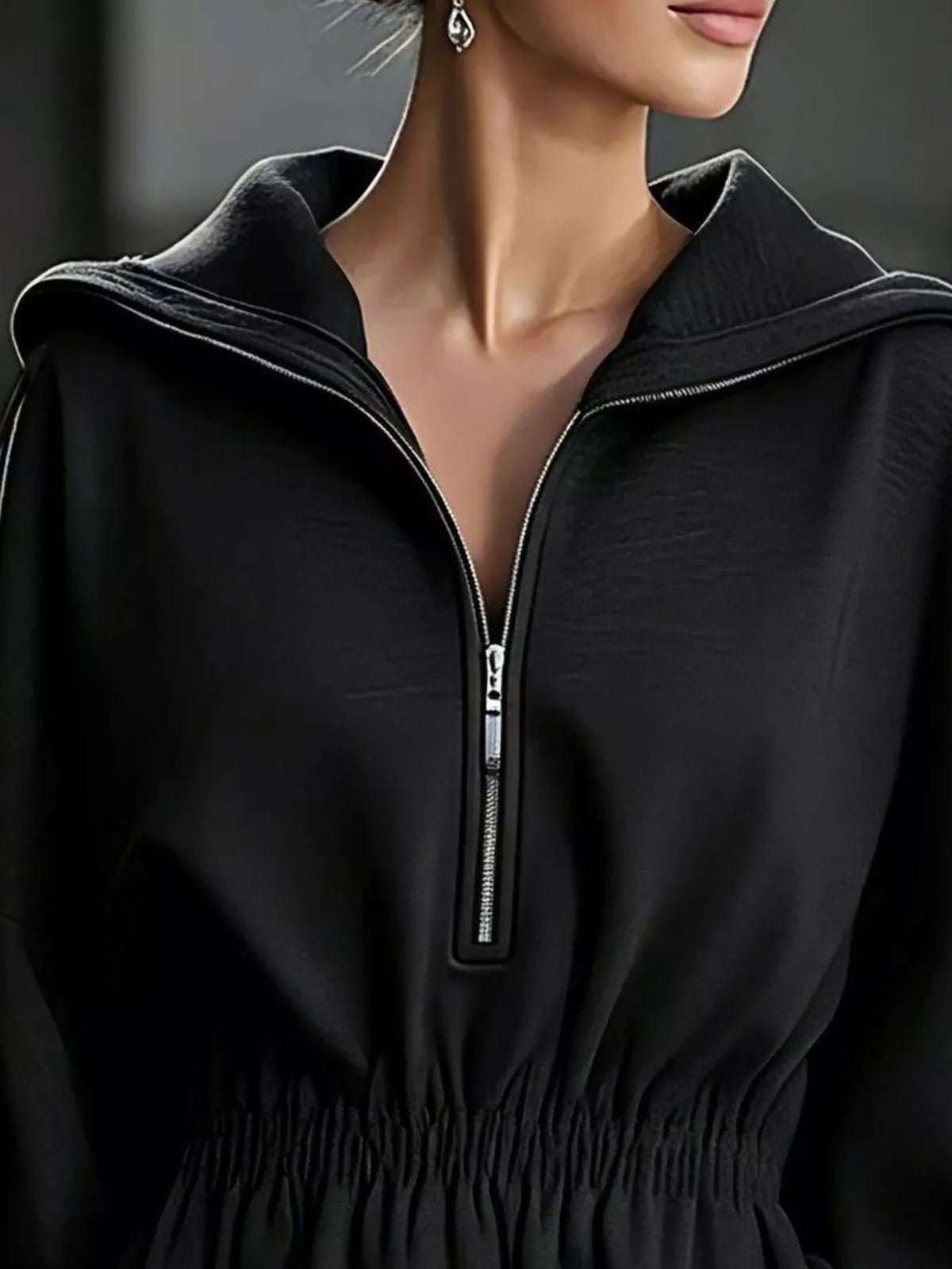 casual hooded quarter-zip sweatshirt dress | dropsona - neutral - front view