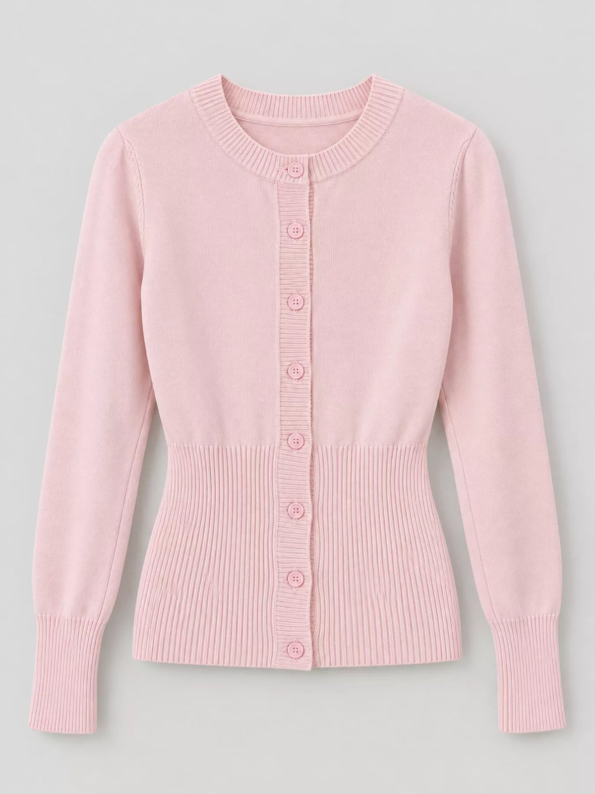 slim-fit ribbed knit button-down cardigan | dropsona - neutral - close-up detail